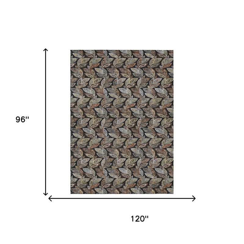 Charcoal gray botanical leaf rug, rectangular 96 in x 120 in size diagram