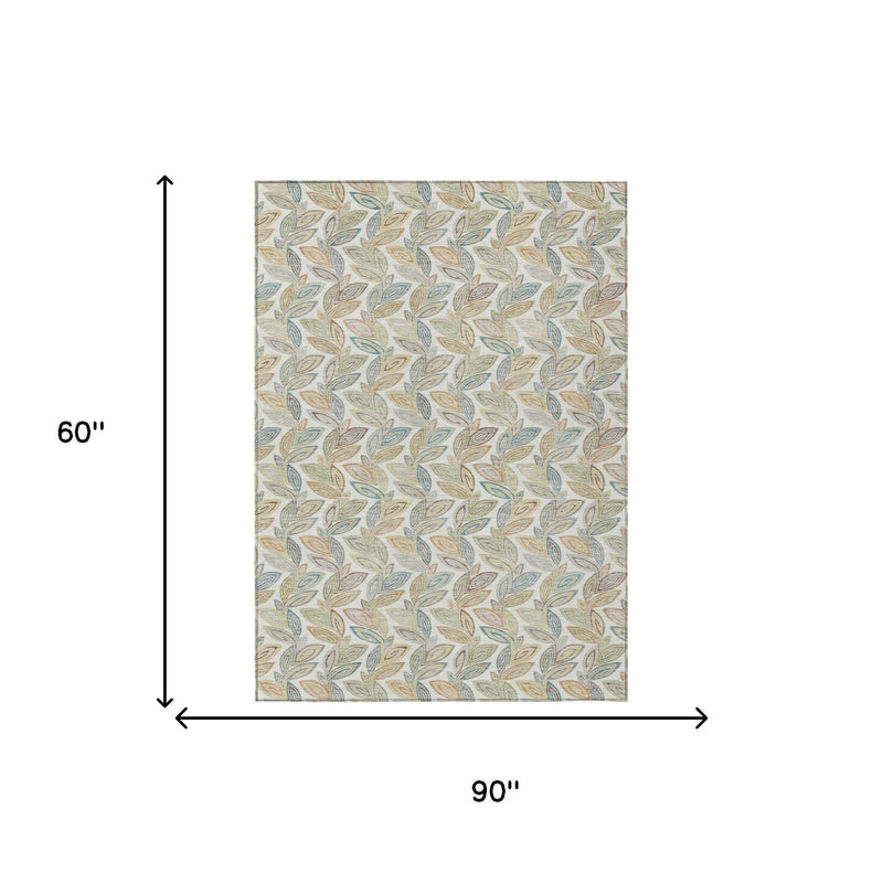 Botanical leaf area rug size diagram: 90 x 60 inches.