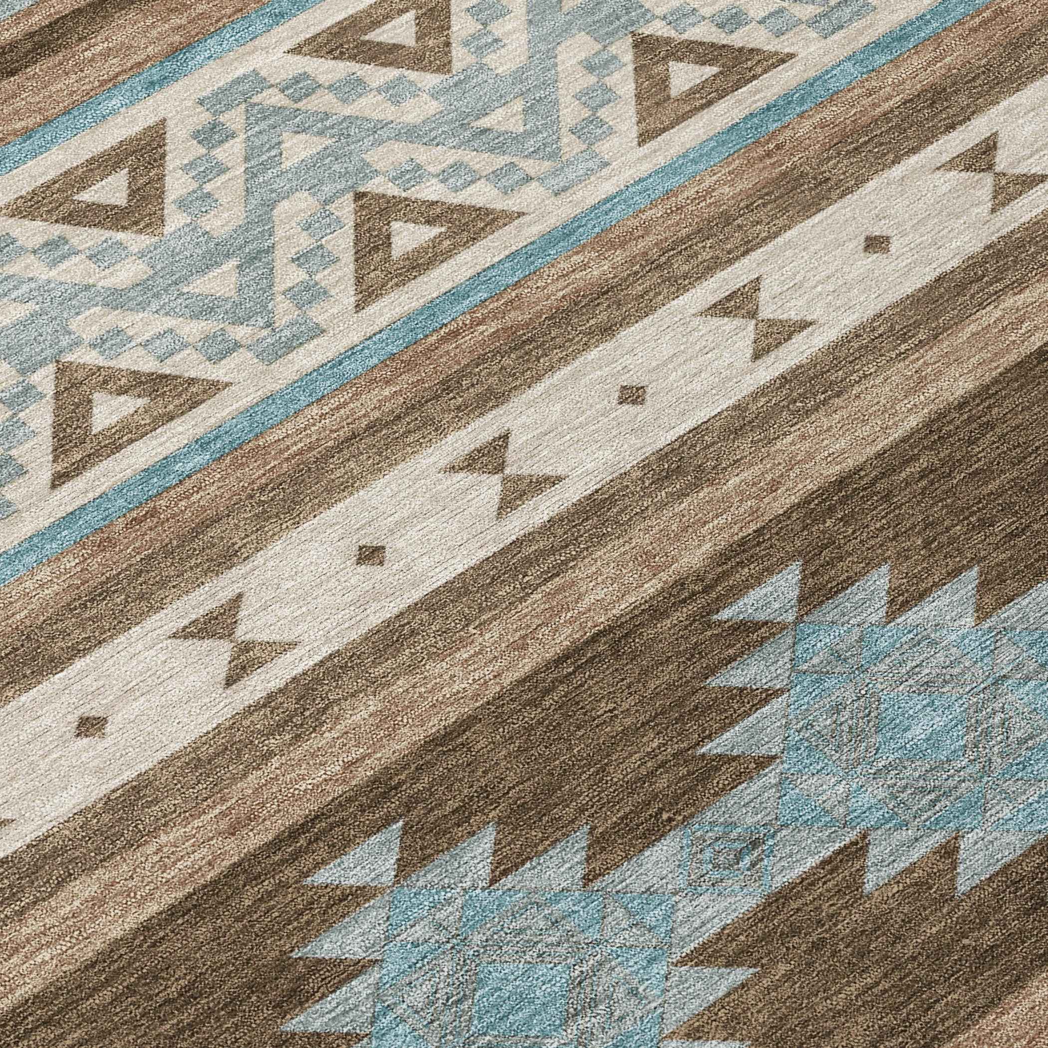 5' X 8' Chocolate And Teal Blue Southwestern Washable Indoor Outdoor Area Rug - Outdoor | blocked-missing-media,…