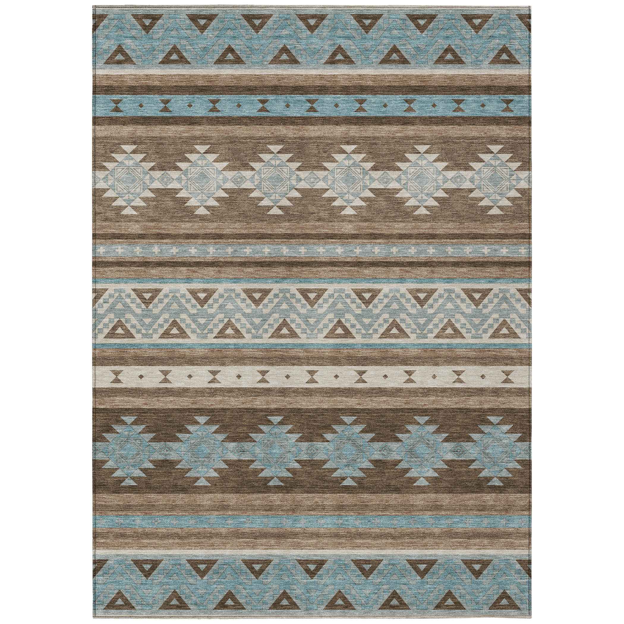 5' X 8' Chocolate And Teal Blue Southwestern Washable Indoor Outdoor Area Rug - Outdoor | blocked-missing-media,…