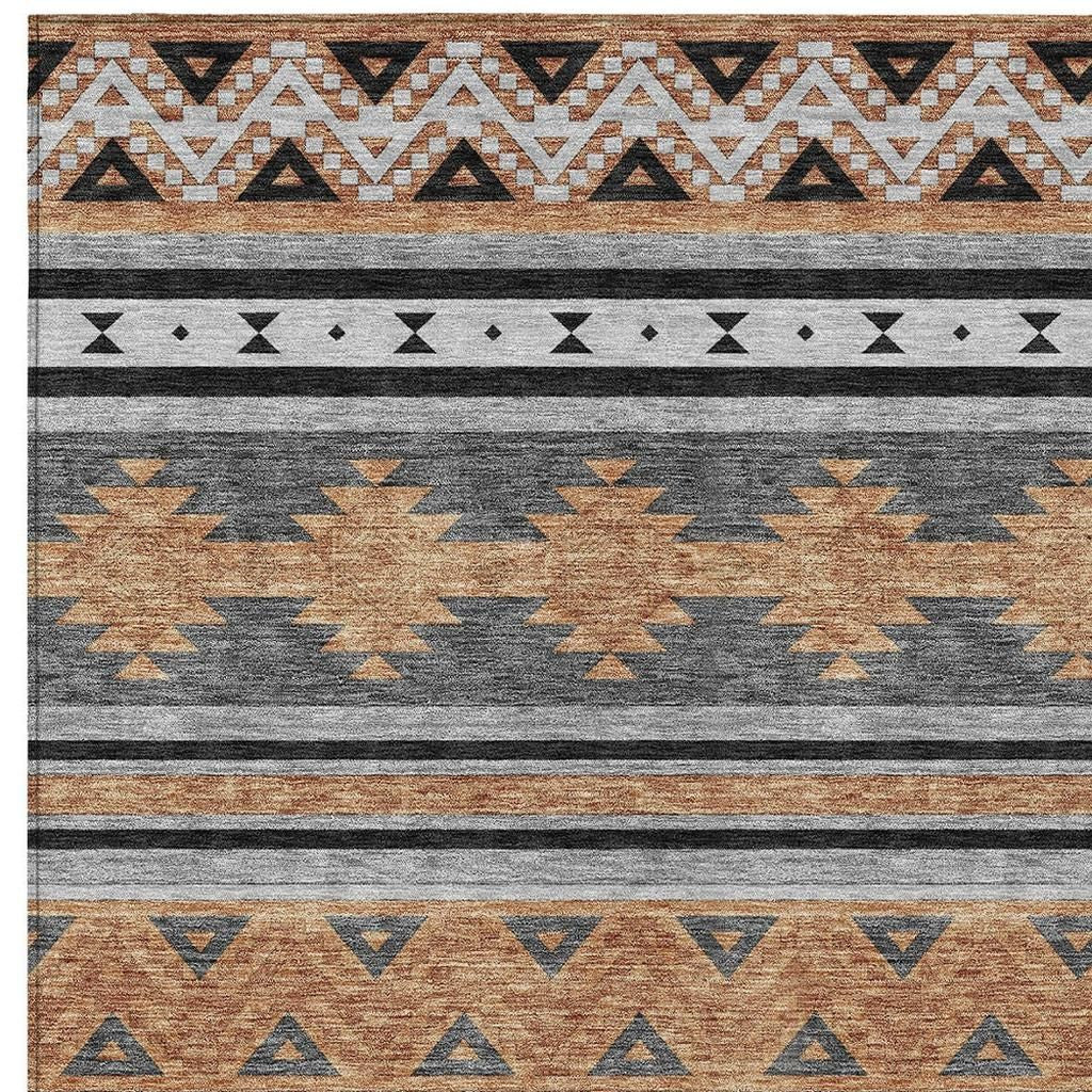 3' X 5' Black And Copper Southwestern Washable Indoor Outdoor Area Rug - Sports & Outdoor