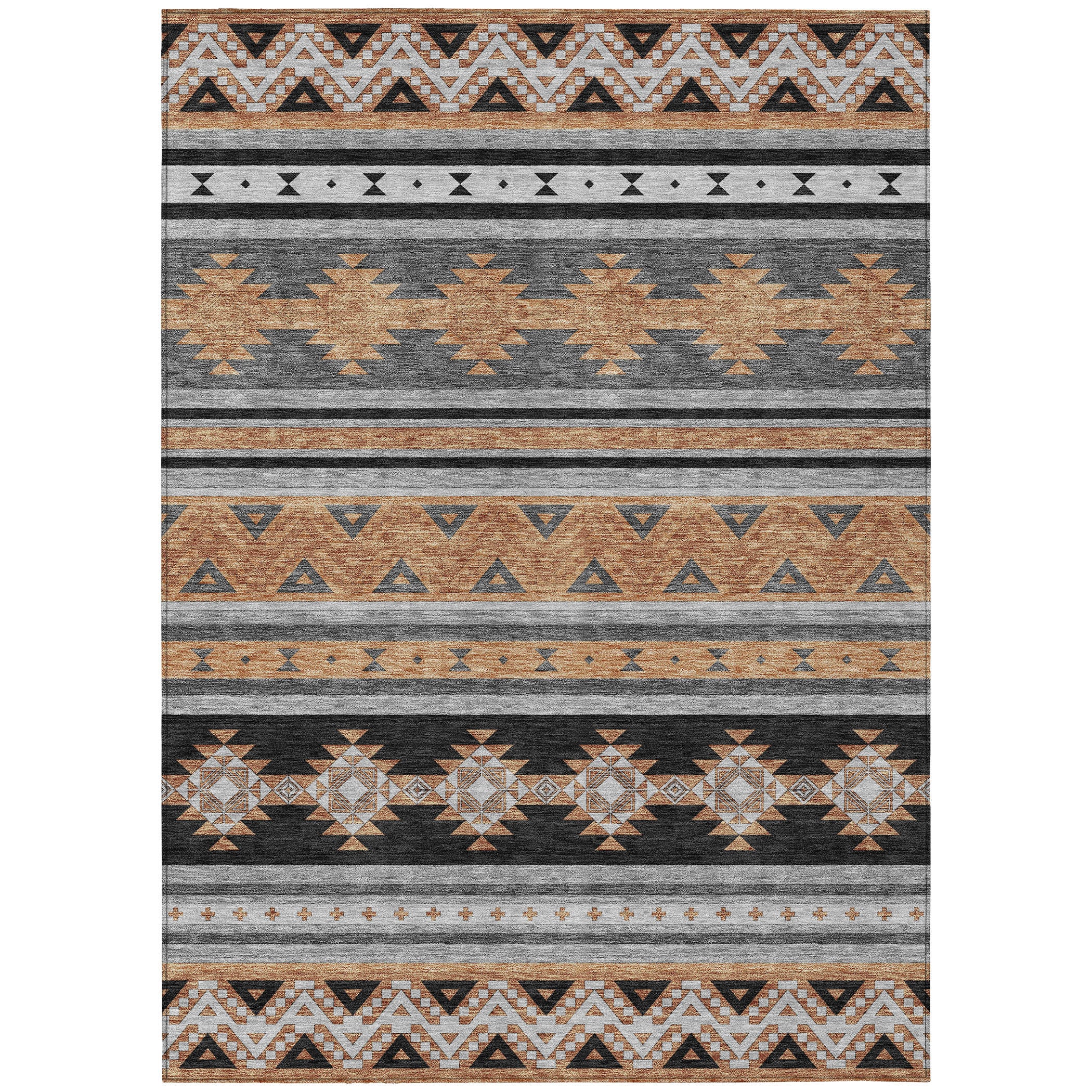 5' X 8' Black And Copper Southwestern Washable Indoor Outdoor Area Rug - Sports & Outdoor