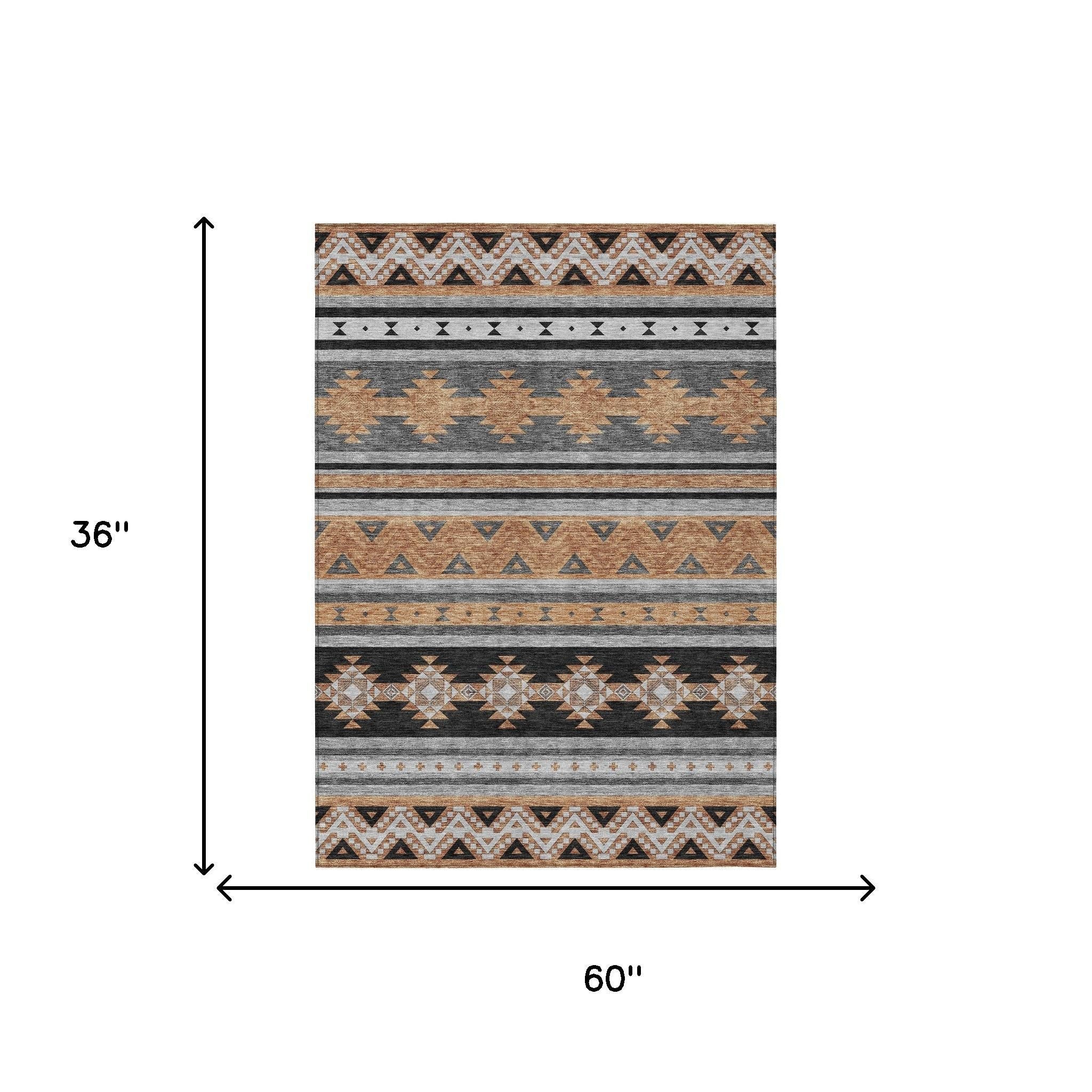 3' X 5' Black And Copper Southwestern Washable Indoor Outdoor Area Rug - Sports & Outdoor