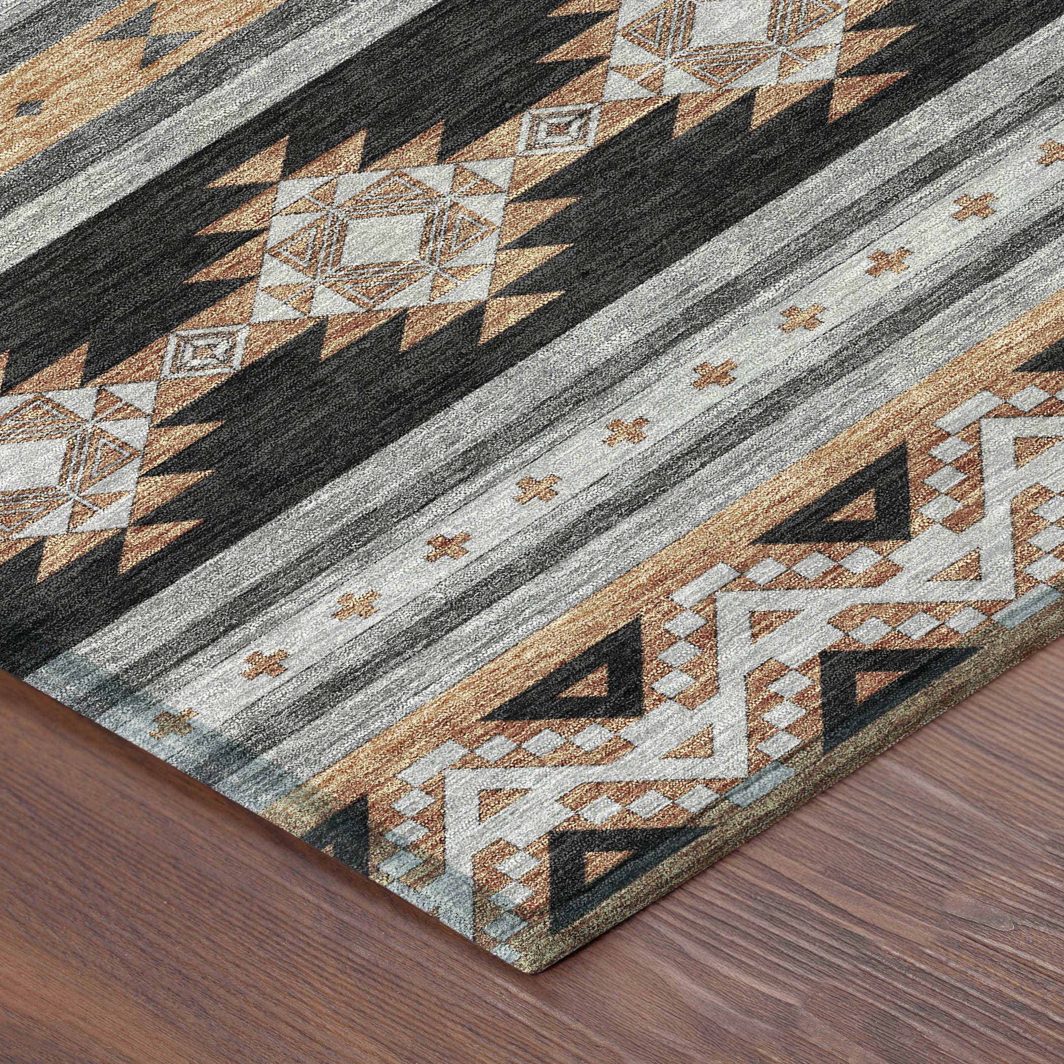 3' X 5' Black And Copper Southwestern Washable Indoor Outdoor Area Rug - Sports & Outdoor