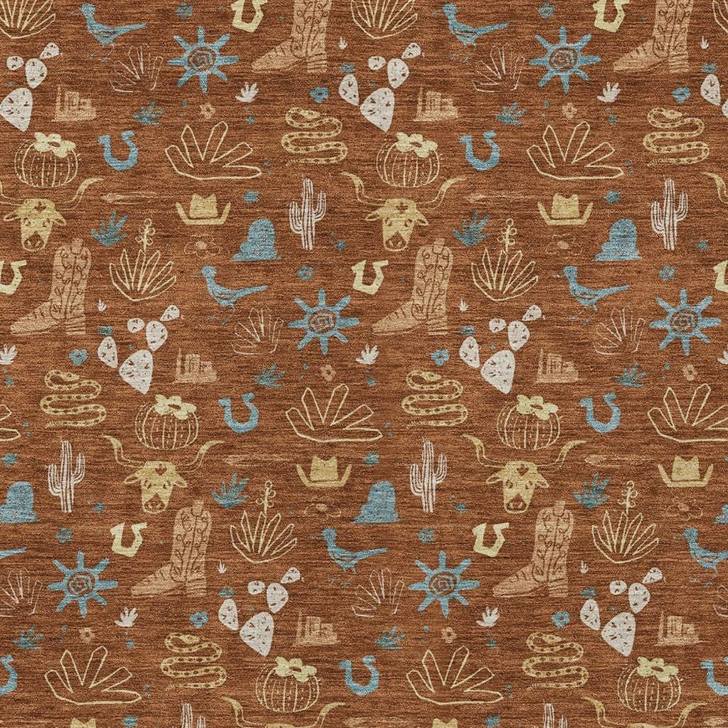 3' X 5' Orange And Copper Cactus Washable Indoor Outdoor Area Rug - Sports & Outdoor