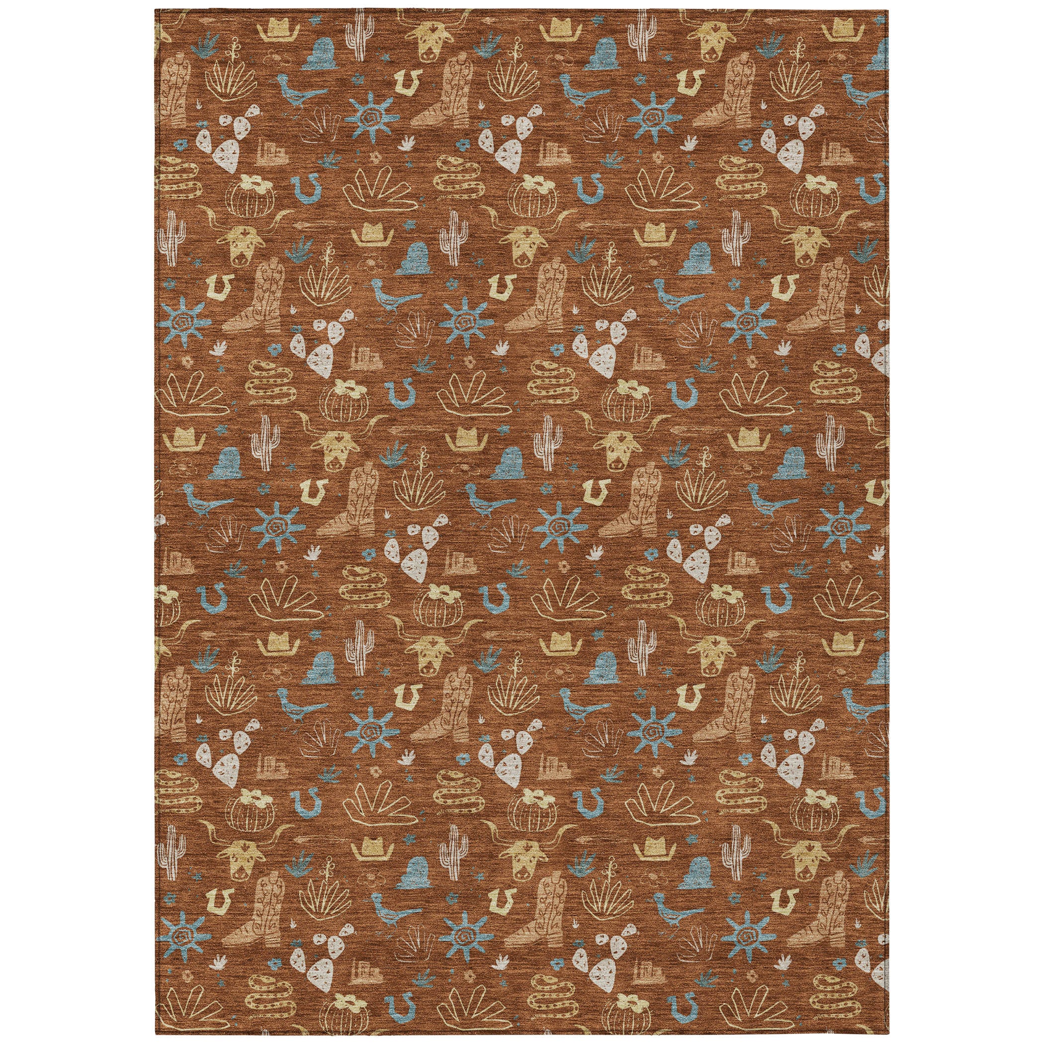 3' X 5' Orange And Copper Cactus Washable Indoor Outdoor Area Rug - Sports & Outdoor