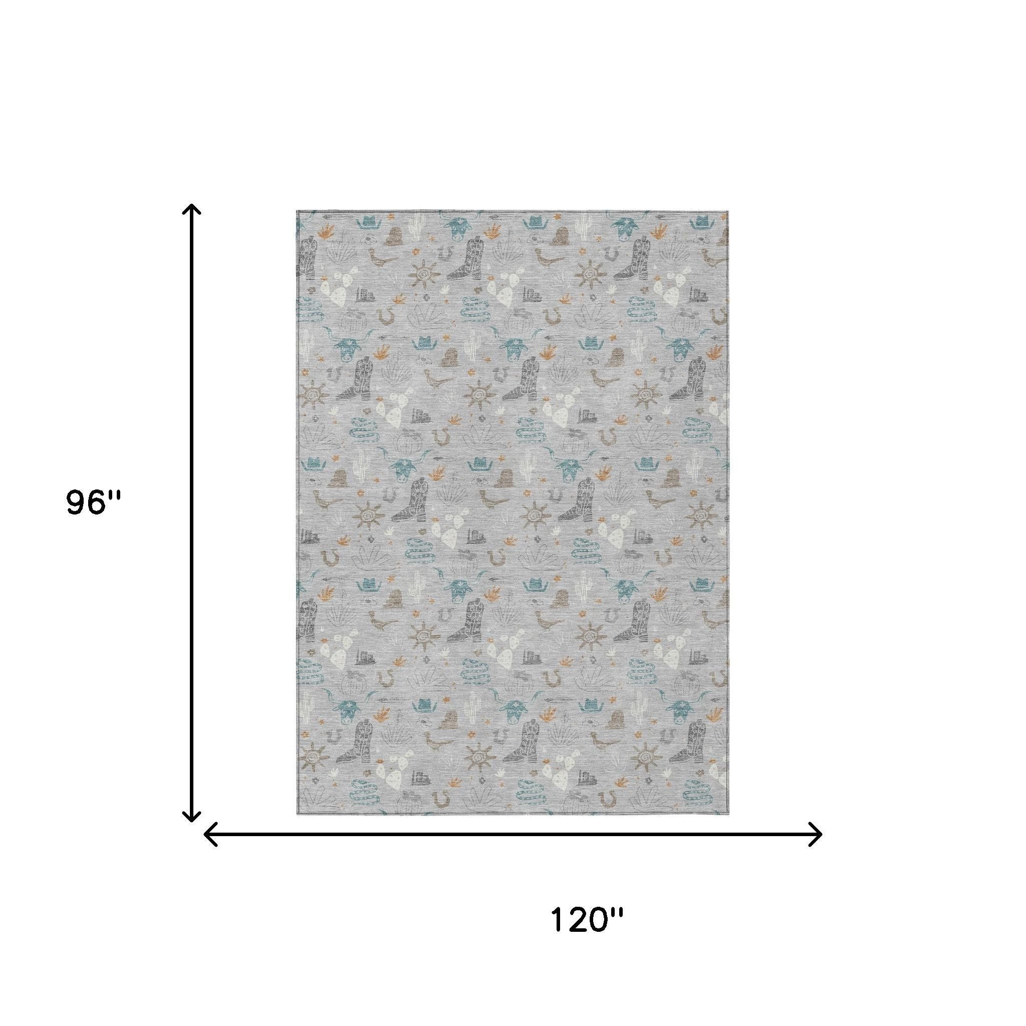 8' X 10' Silver And Teal Blue Cactus Washable Indoor Outdoor Area Rug - Sports & Outdoor