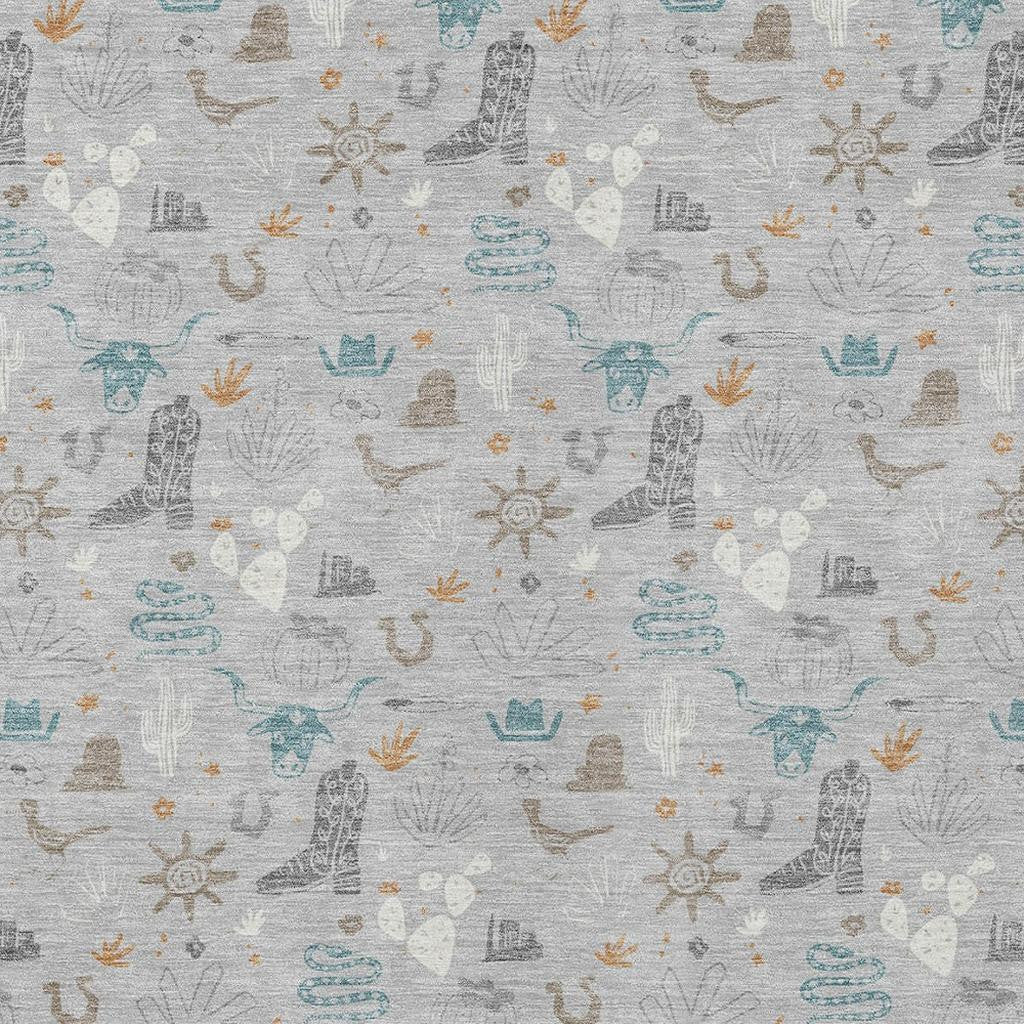 8' X 10' Silver And Teal Blue Cactus Washable Indoor Outdoor Area Rug - Sports & Outdoor
