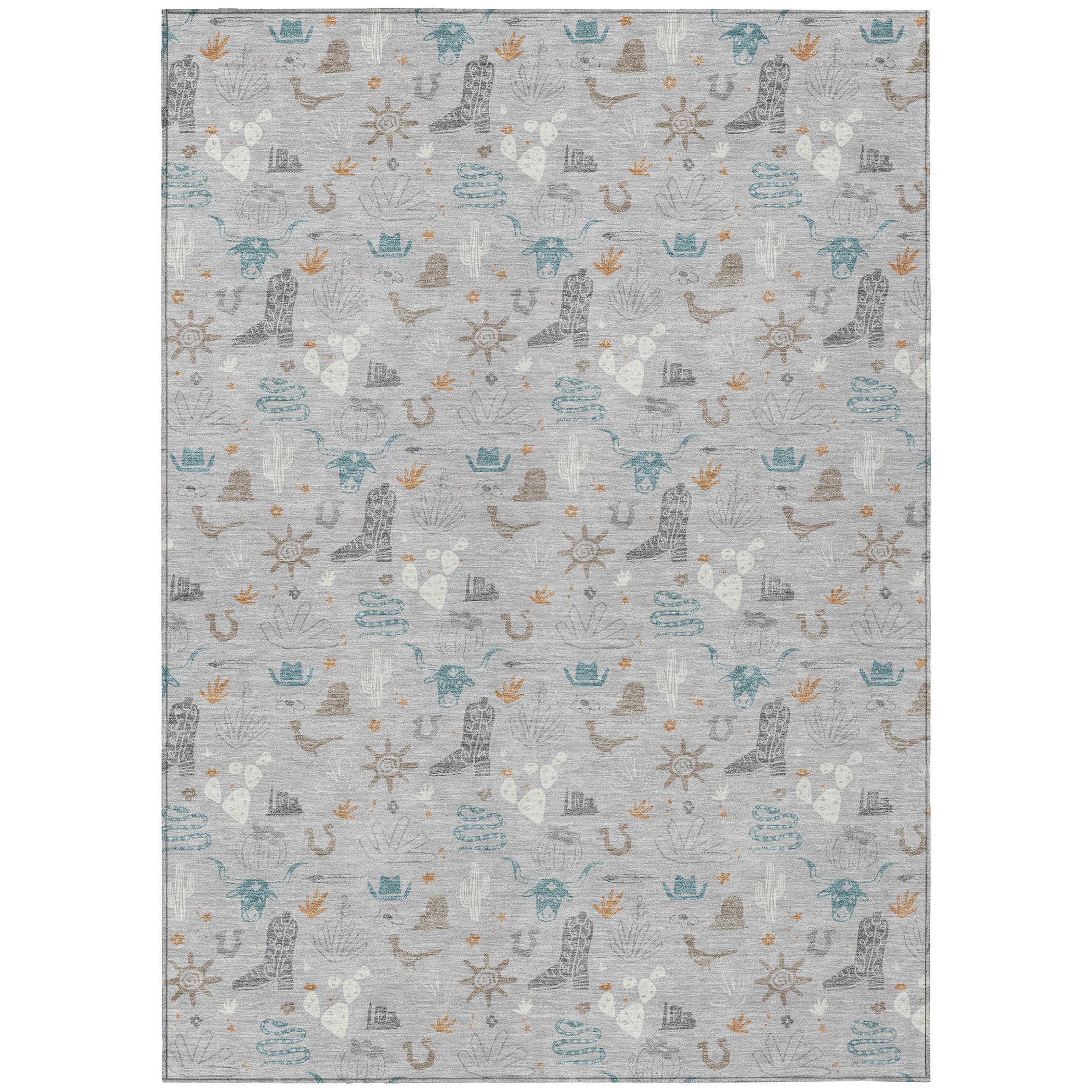8' X 10' Silver And Teal Blue Cactus Washable Indoor Outdoor Area Rug - Sports & Outdoor