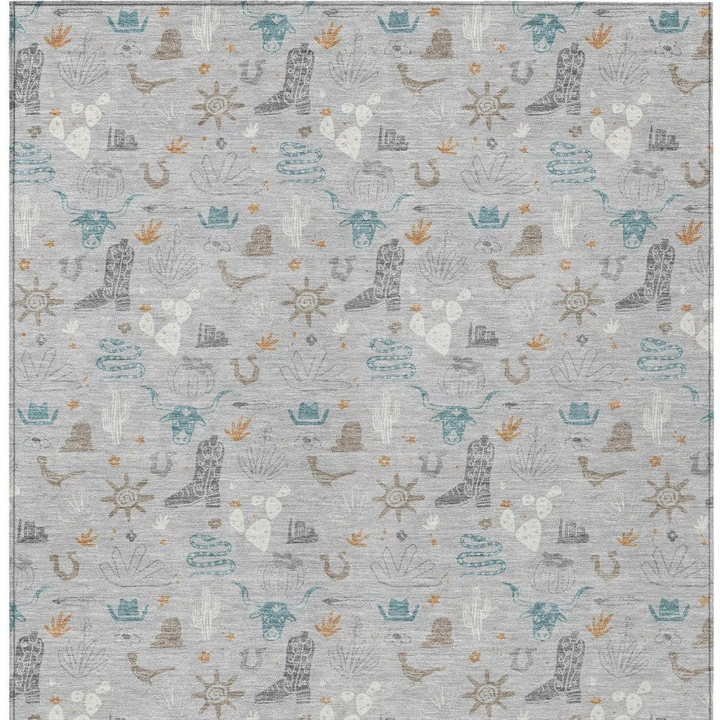 8' X 10' Silver And Teal Blue Cactus Washable Indoor Outdoor Area Rug - Sports & Outdoor