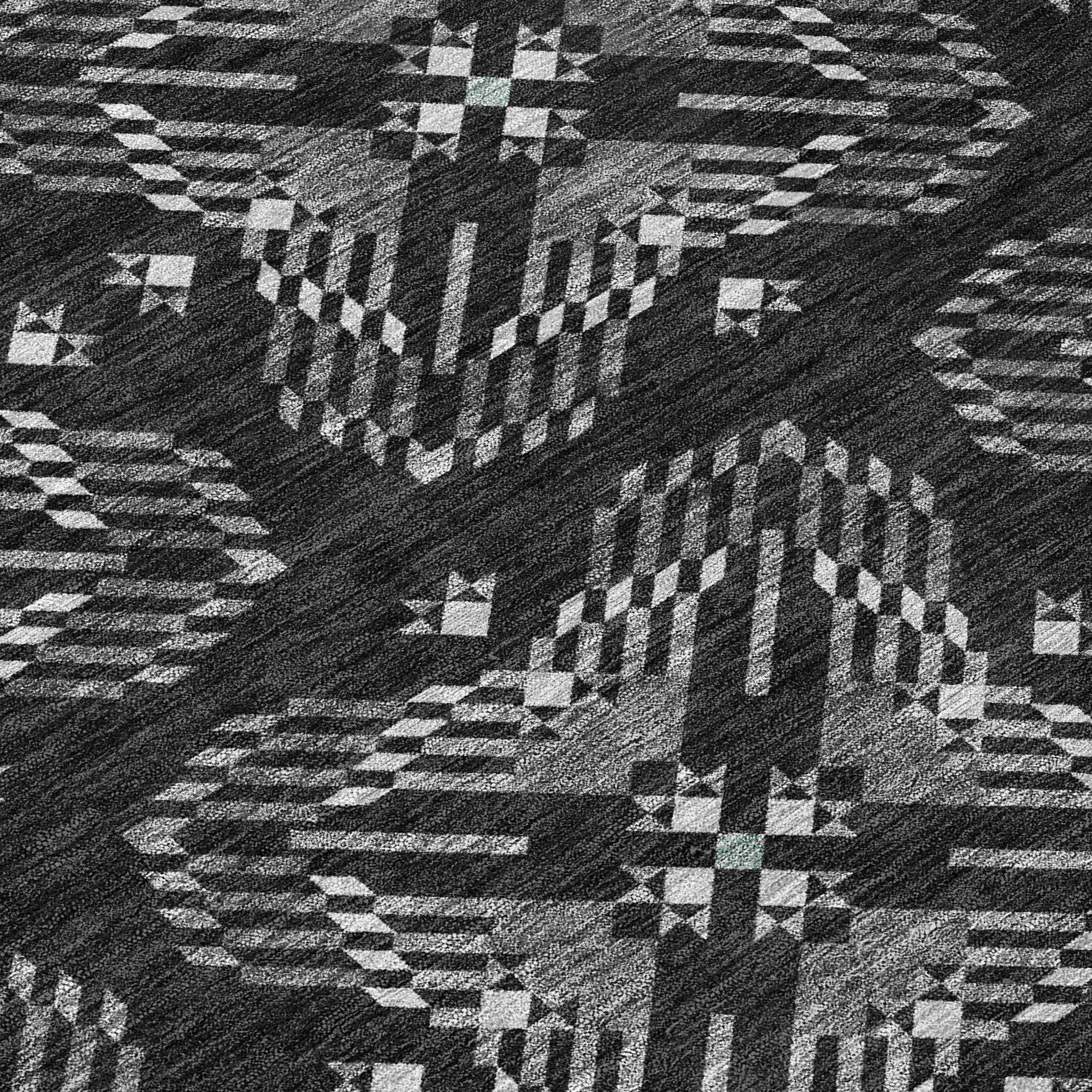 8' Black And Gray Round Geometric Washable Indoor Outdoor Area Rug - Outdoor | blocked-missing-media, blocked-out-of-stock,…