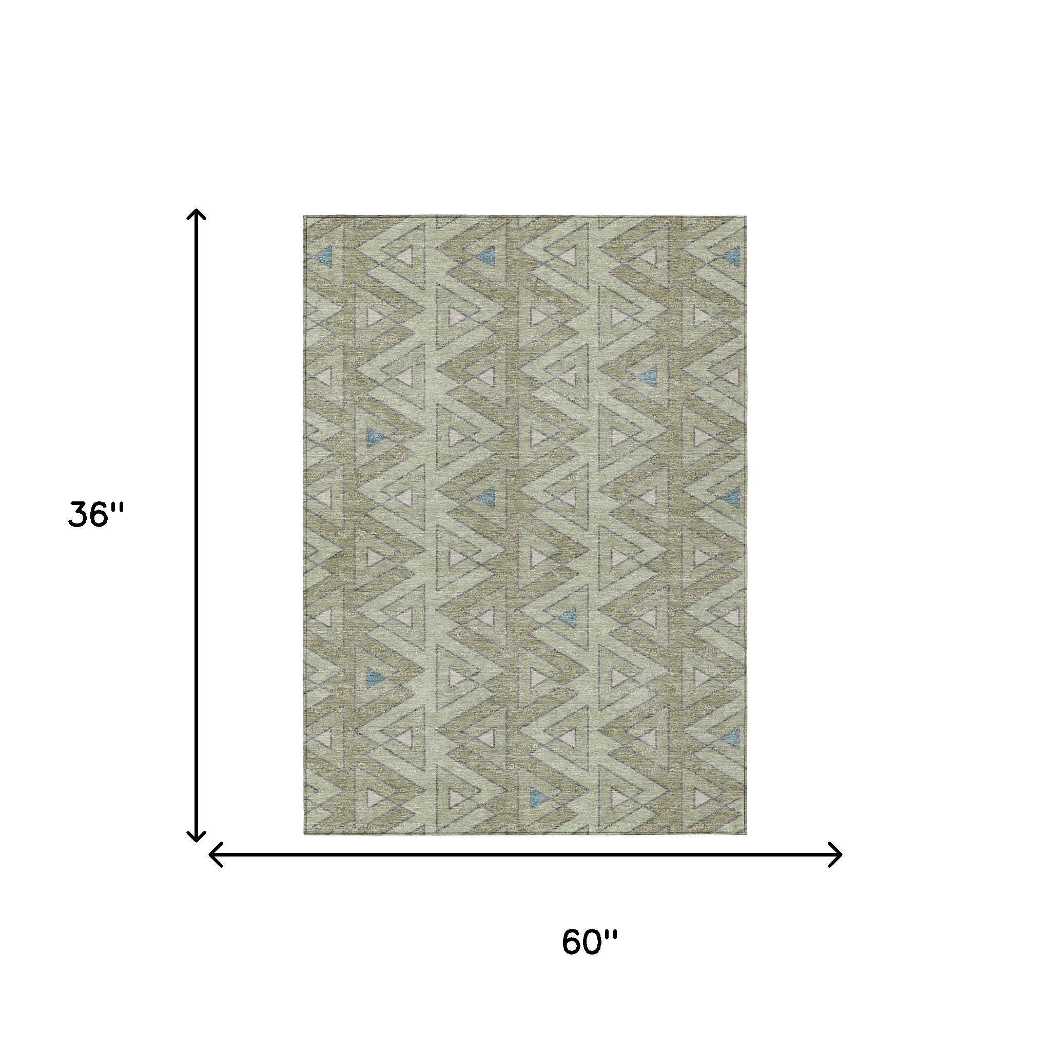 3' X 5' Green And Sage Geometric Washable Indoor Outdoor Area Rug - Sports & Outdoor