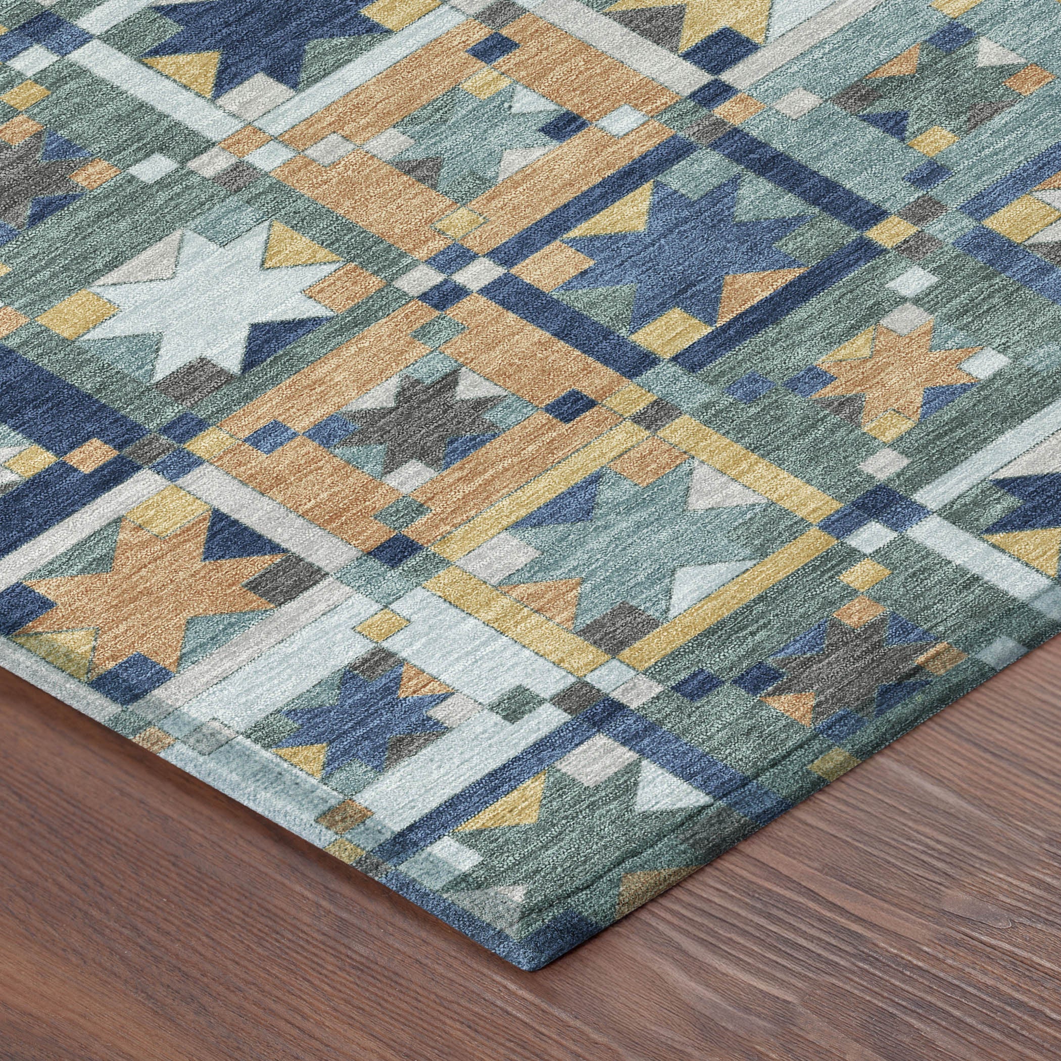 8' Teal Blue And Copper Round Patchwork Washable Indoor Outdoor Area Rug - Sports & Outdoor