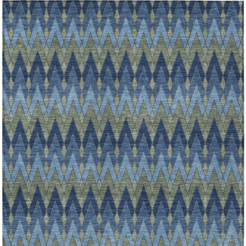3' X 5' Navy Blue And Green Geometric Washable Indoor Outdoor Area Rug - Sports & Outdoor