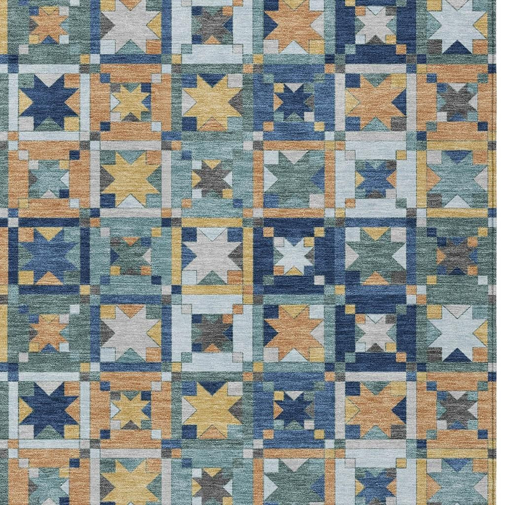 5' X 8' Teal Blue And Copper Patchwork Washable Indoor Outdoor Area Rug - Sports & Outdoor