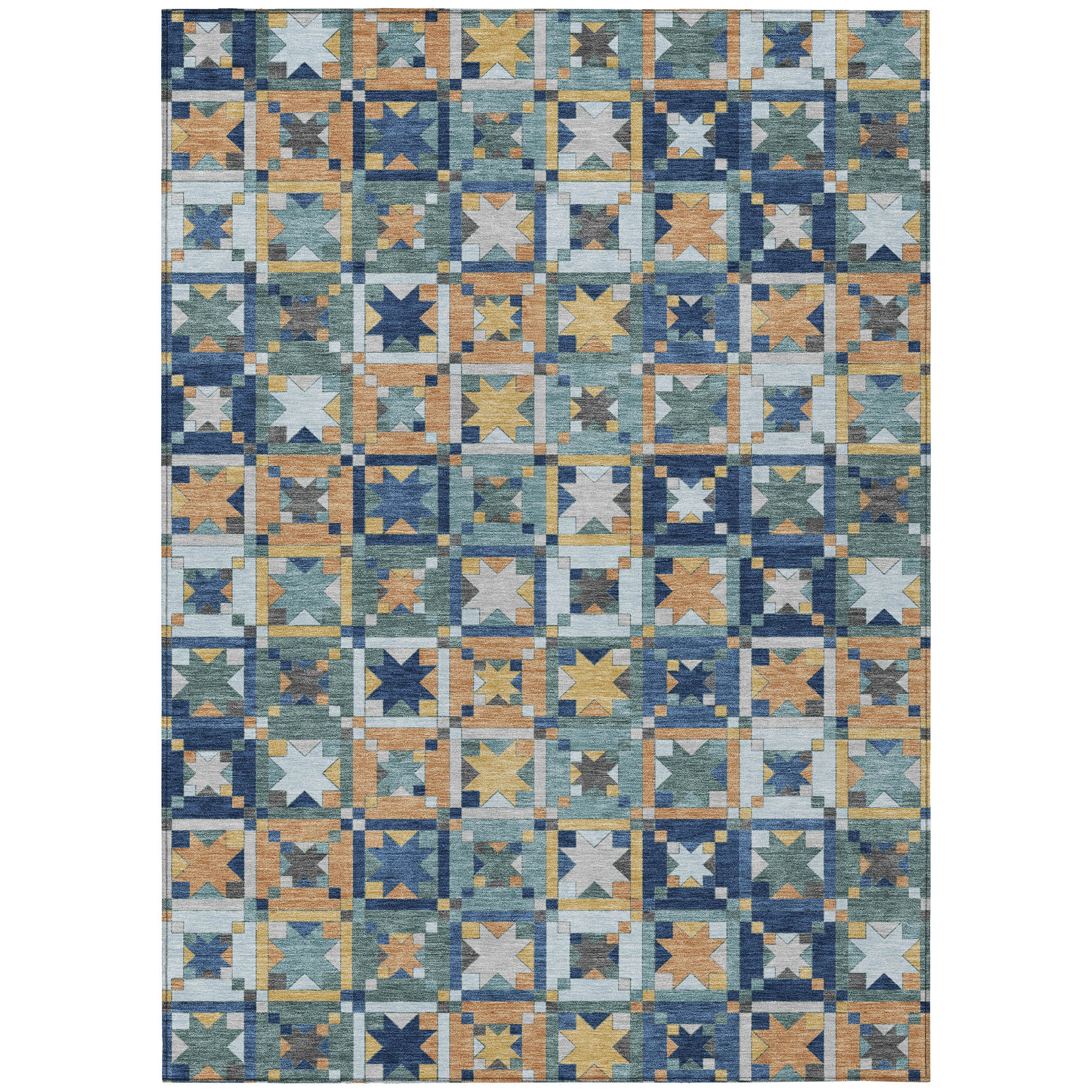 5' X 8' Teal Blue And Copper Patchwork Washable Indoor Outdoor Area Rug - Sports & Outdoor