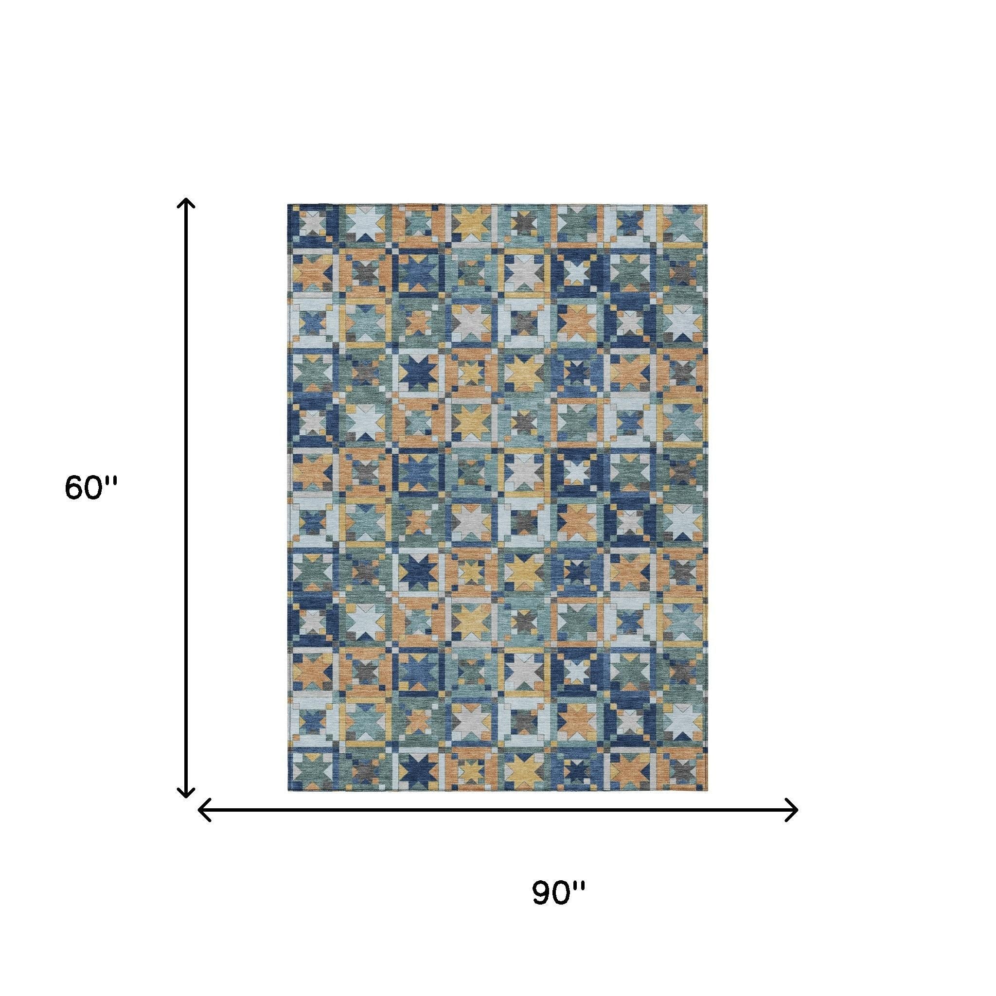 5' X 8' Teal Blue And Copper Patchwork Washable Indoor Outdoor Area Rug - Sports & Outdoor