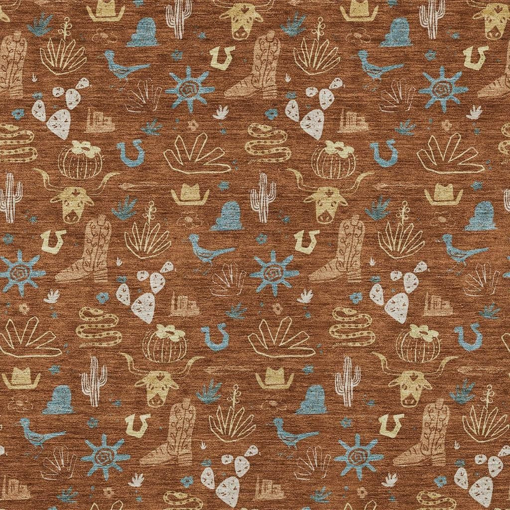10' X 14' Orange And Copper Cactus Washable Indoor Outdoor Area Rug - Sports & Outdoor