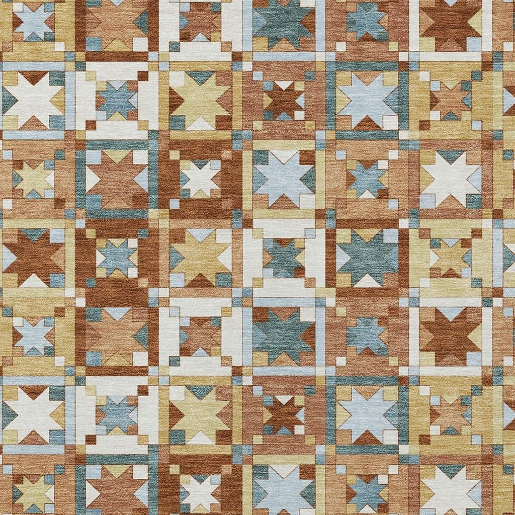 5' X 8' Orange And Copper Patchwork Washable Indoor Outdoor Area Rug - Sports & Outdoor
