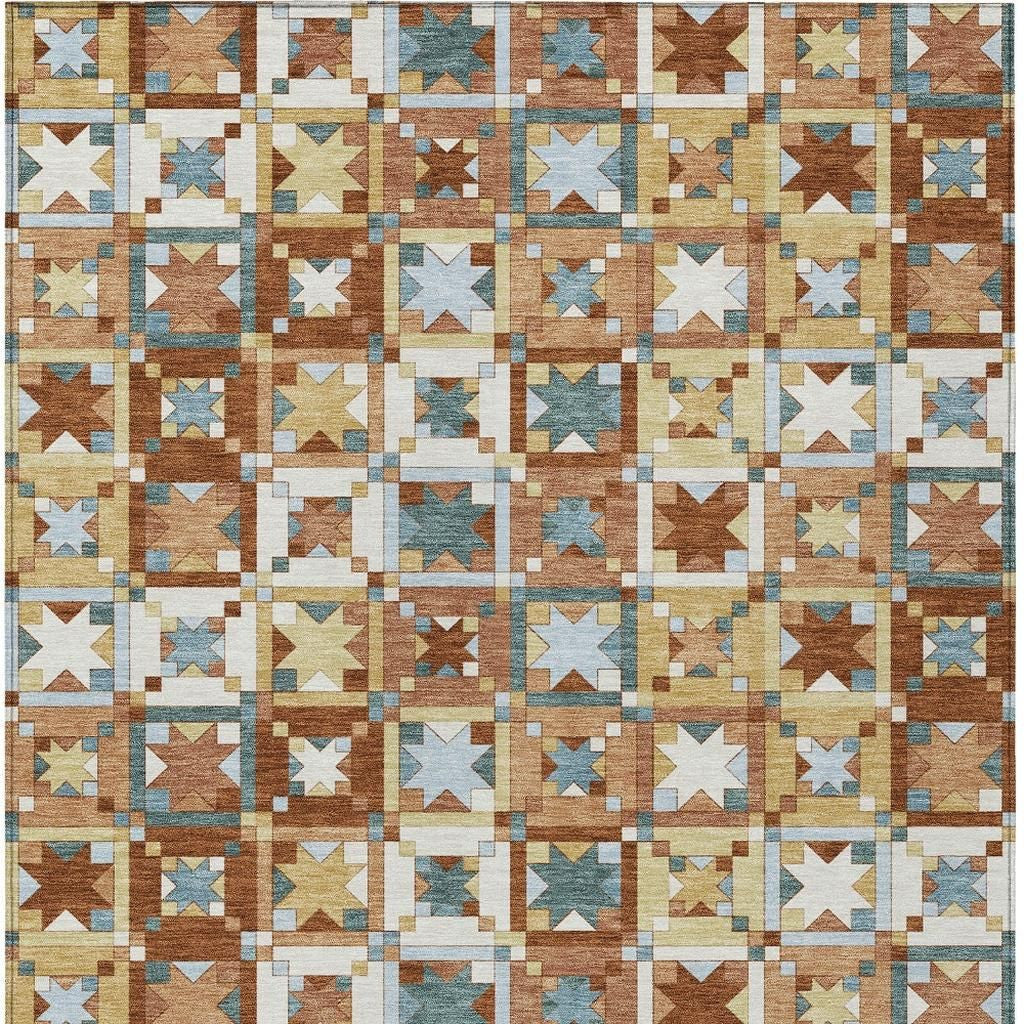 5' X 8' Orange And Copper Patchwork Washable Indoor Outdoor Area Rug - Sports & Outdoor