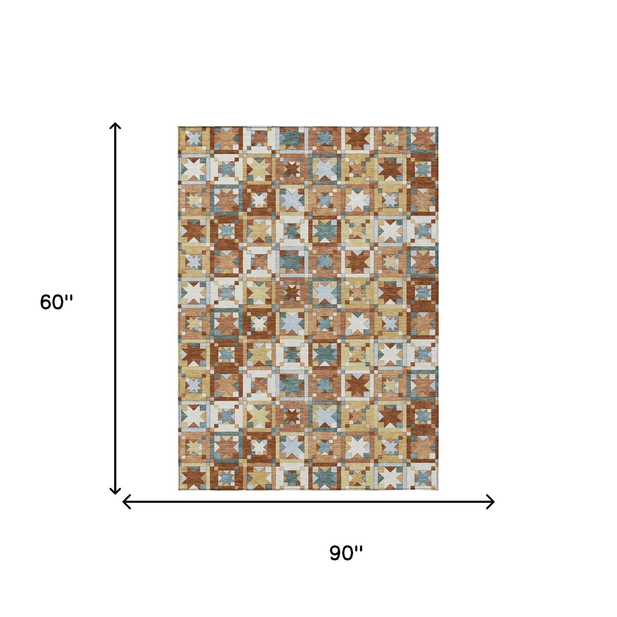 5' X 8' Orange And Copper Patchwork Washable Indoor Outdoor Area Rug - Sports & Outdoor
