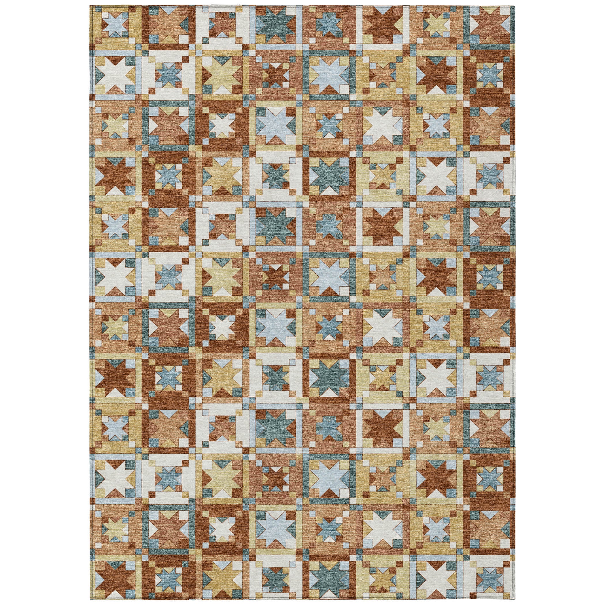 5' X 8' Orange And Copper Patchwork Washable Indoor Outdoor Area Rug - Sports & Outdoor