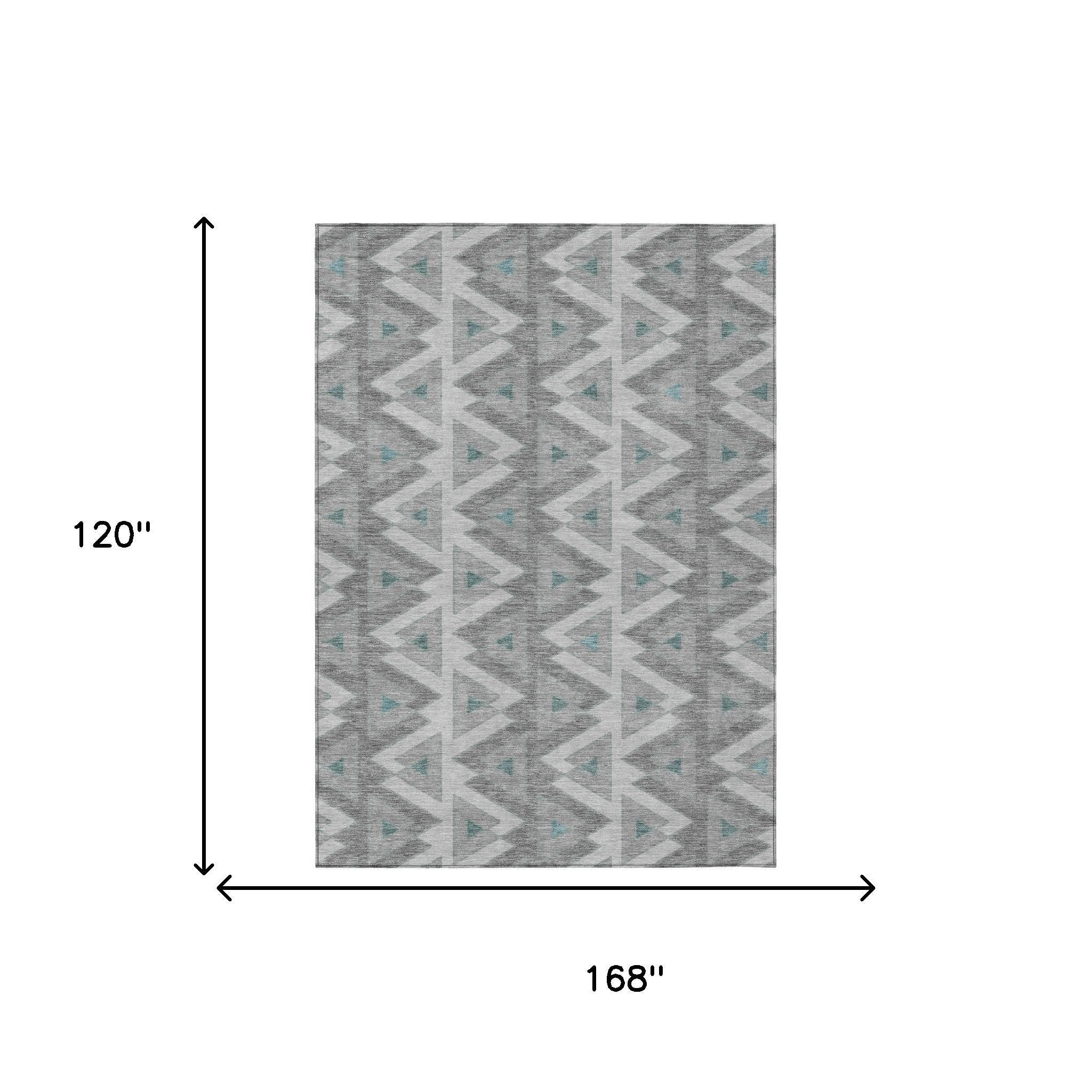 10' X 14' Silver And Gray Geometric Washable Indoor Outdoor Area Rug - Outdoor | blocked-out-of-stock, Outdoor, sync-blocked