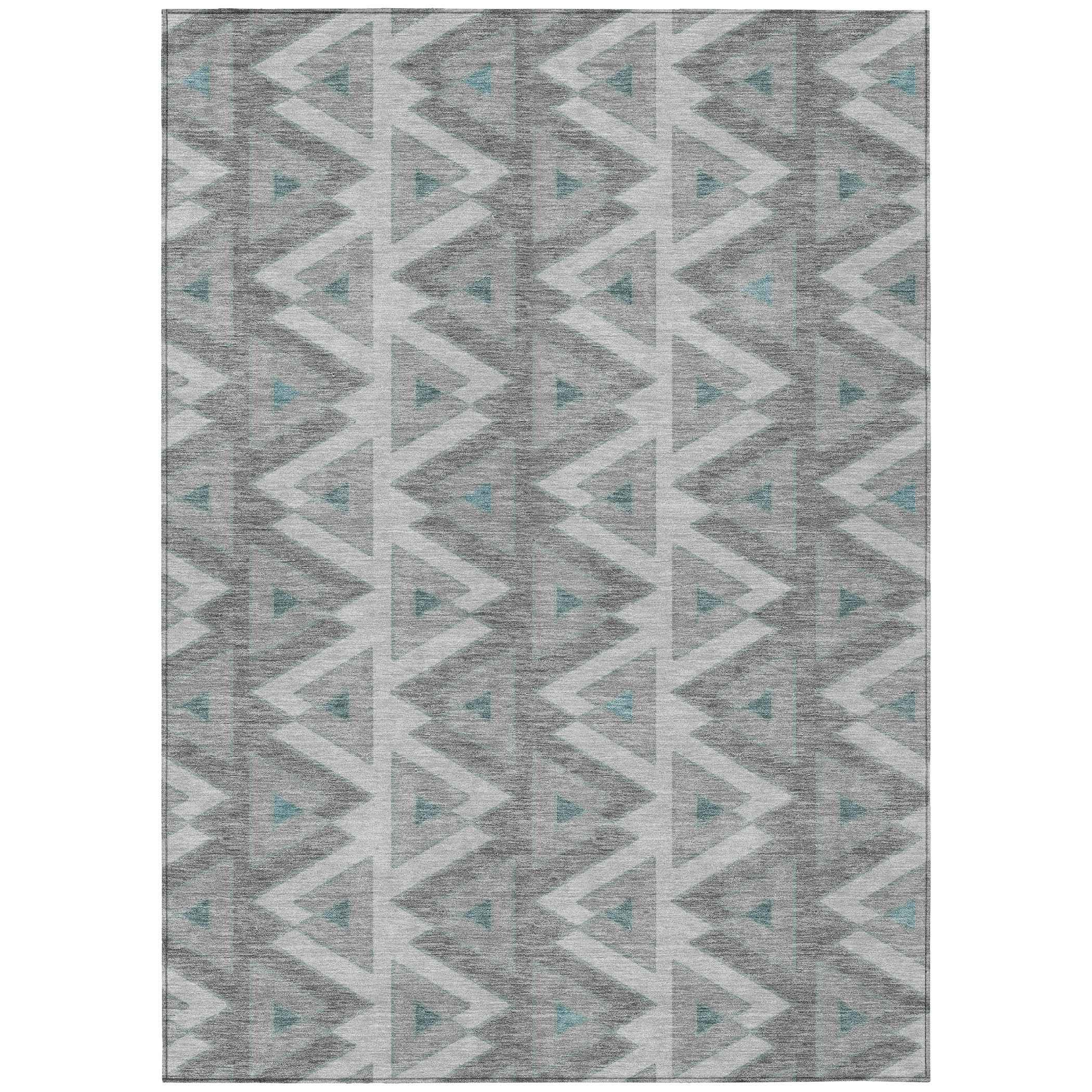 10' X 14' Silver And Gray Geometric Washable Indoor Outdoor Area Rug - Outdoor | blocked-out-of-stock, Outdoor, sync-blocked