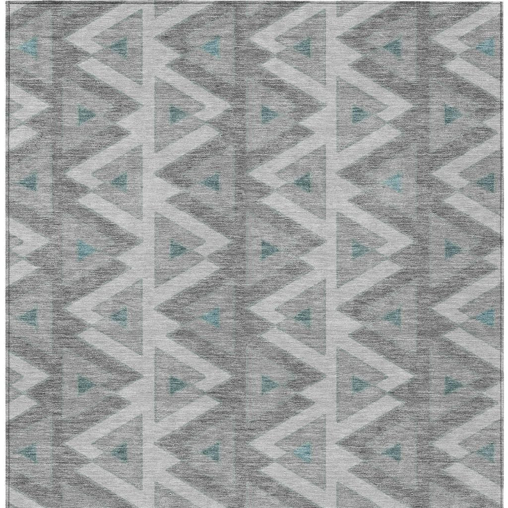 10' X 14' Silver And Gray Geometric Washable Indoor Outdoor Area Rug - Outdoor | blocked-out-of-stock, Outdoor, sync-blocked