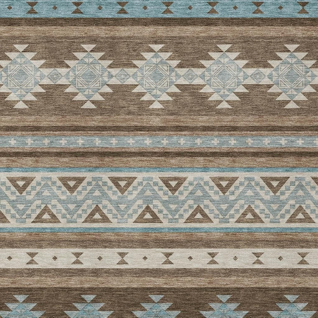 8' X 10' Chocolate And Teal Blue Southwestern Washable Indoor Outdoor Area Rug - Sports & Outdoor