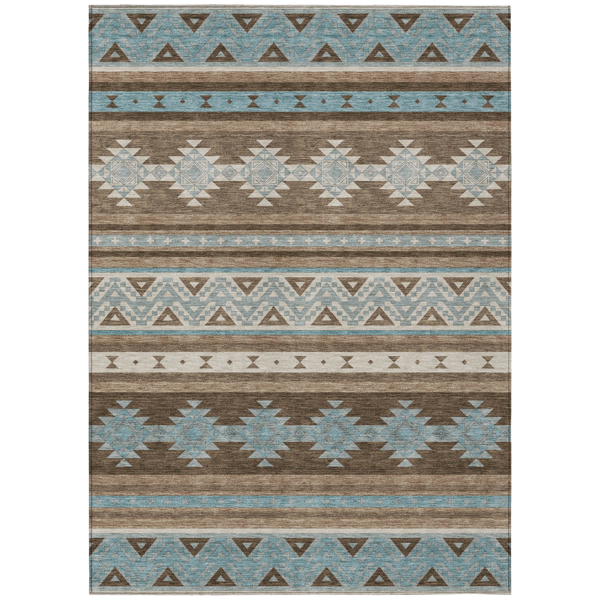 8' X 10' Chocolate And Teal Blue Southwestern Washable Indoor Outdoor Area Rug - Sports & Outdoor