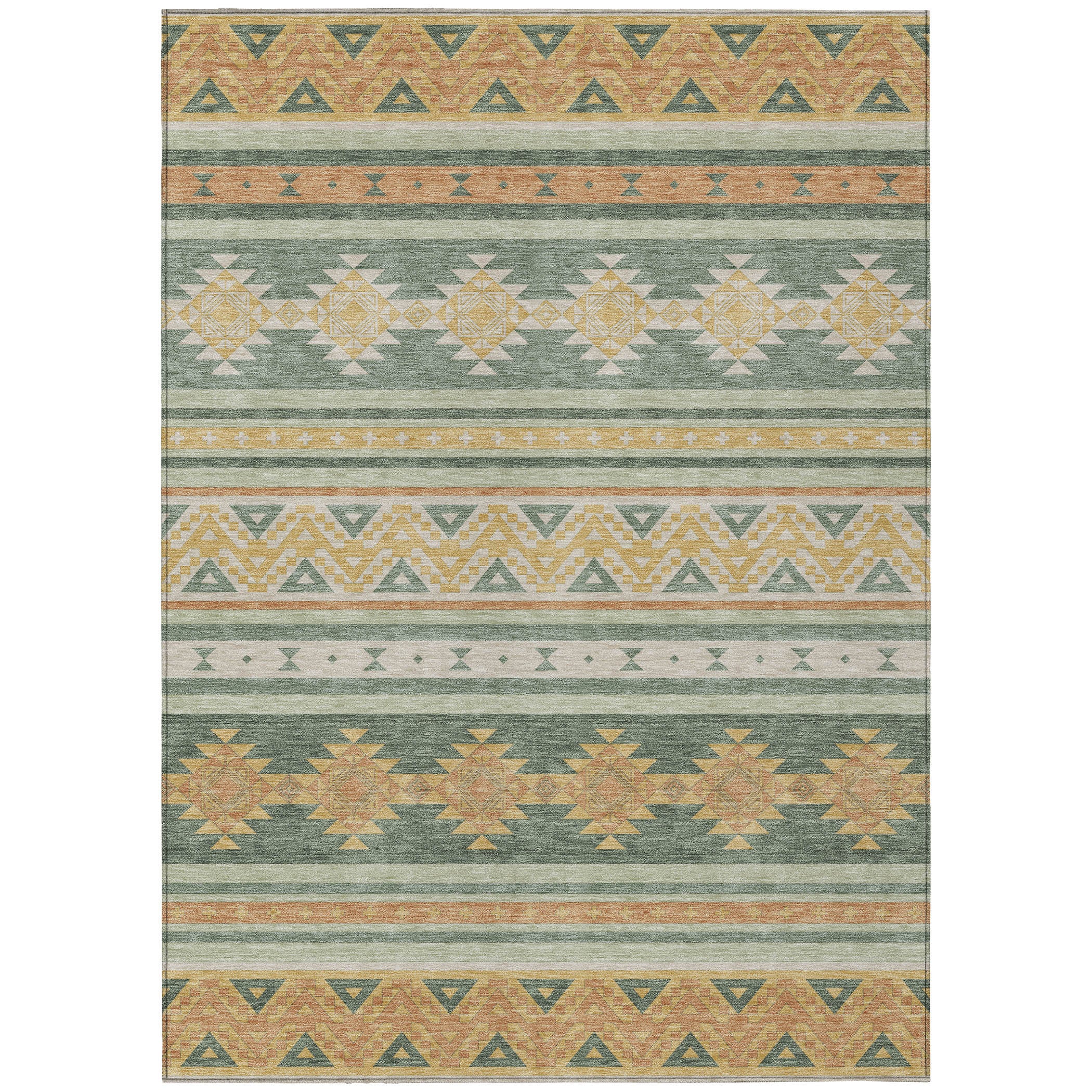 3' X 5' Green And Gold Southwestern Washable Indoor Outdoor Area Rug - Sports & Outdoor