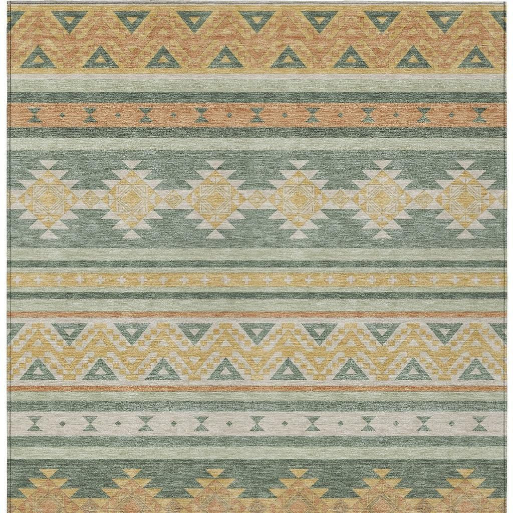 3' X 5' Green And Gold Southwestern Washable Indoor Outdoor Area Rug - Sports & Outdoor