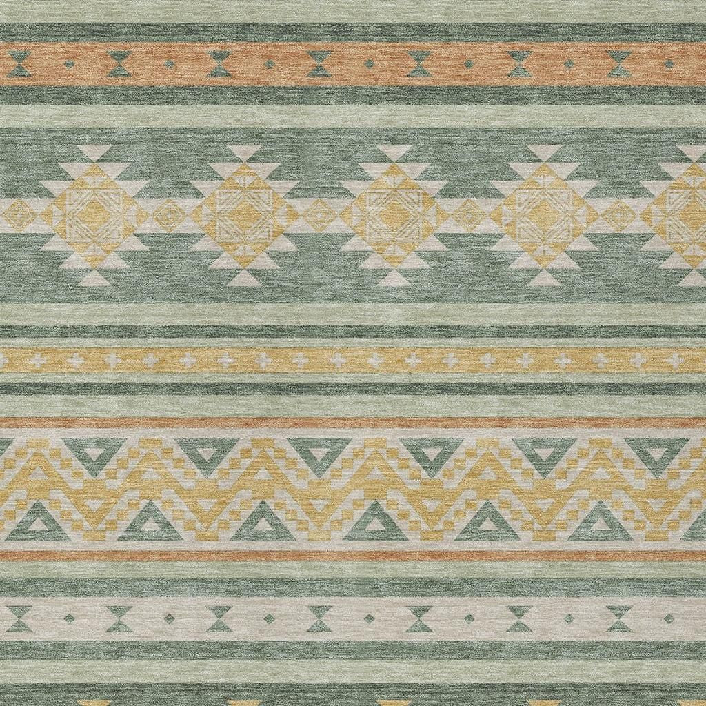 3' X 5' Green And Gold Southwestern Washable Indoor Outdoor Area Rug - Sports & Outdoor