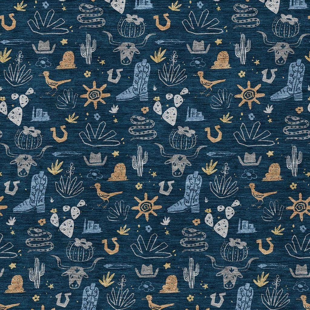 8' X 10' Navy Blue And Denim Blue Cactus Washable Indoor Outdoor Area Rug - Sports & Outdoor