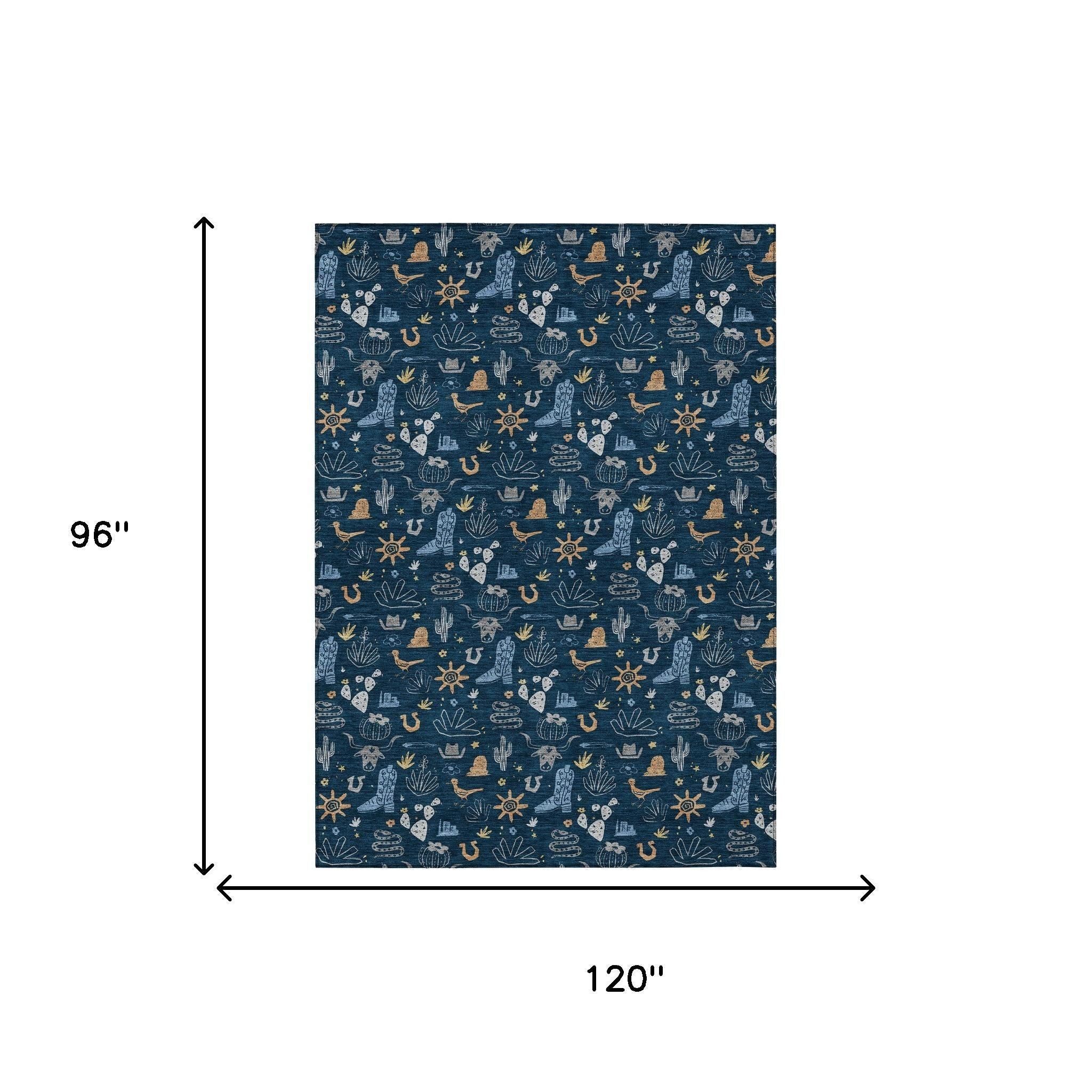 8' X 10' Navy Blue And Denim Blue Cactus Washable Indoor Outdoor Area Rug - Sports & Outdoor