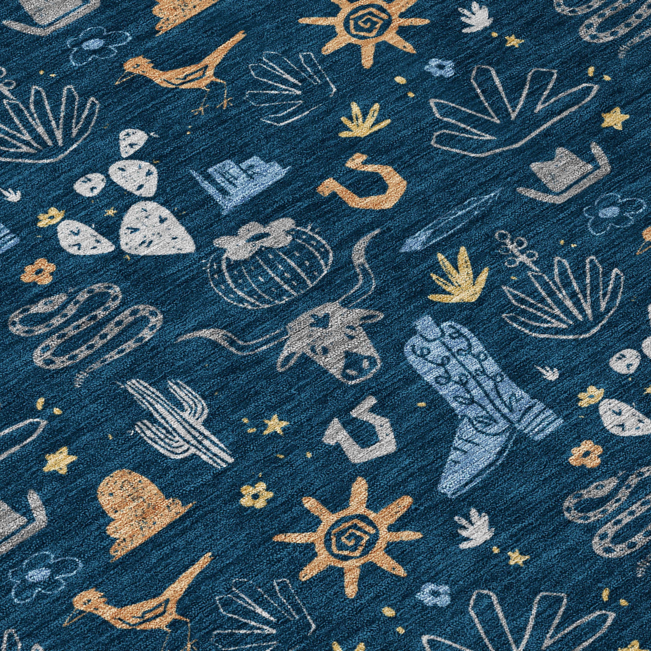 8' X 10' Navy Blue And Denim Blue Cactus Washable Indoor Outdoor Area Rug - Sports & Outdoor