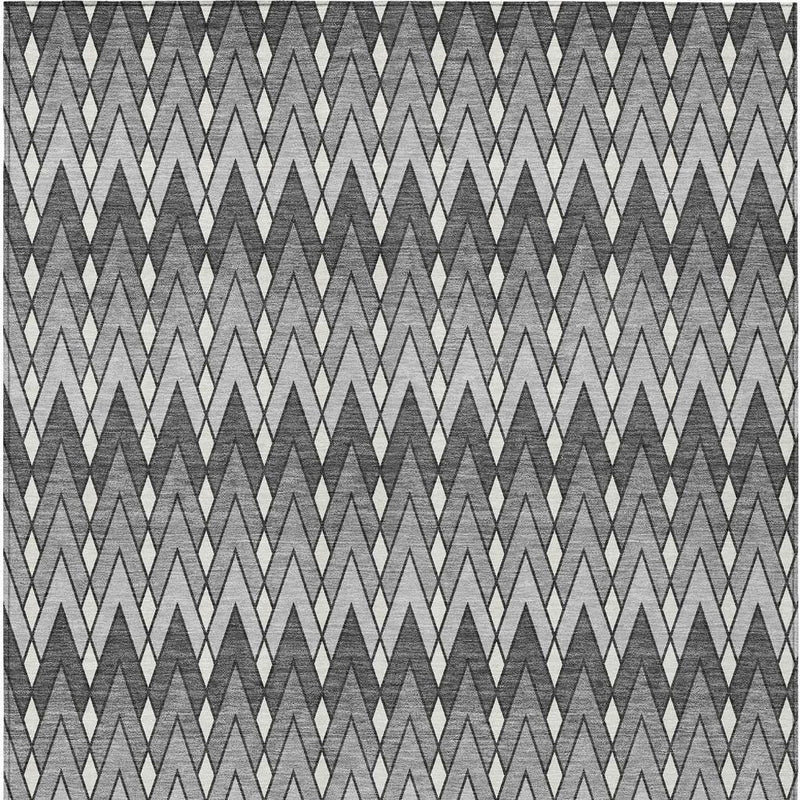 Charcoal and black geometric chevron area rug with repeating vertical zigzag pattern