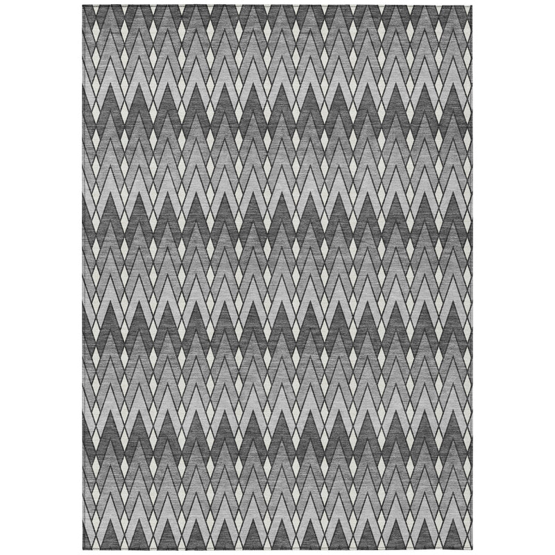 Charcoal and black geometric chevron area rug with repeating diagonal zigzag pattern