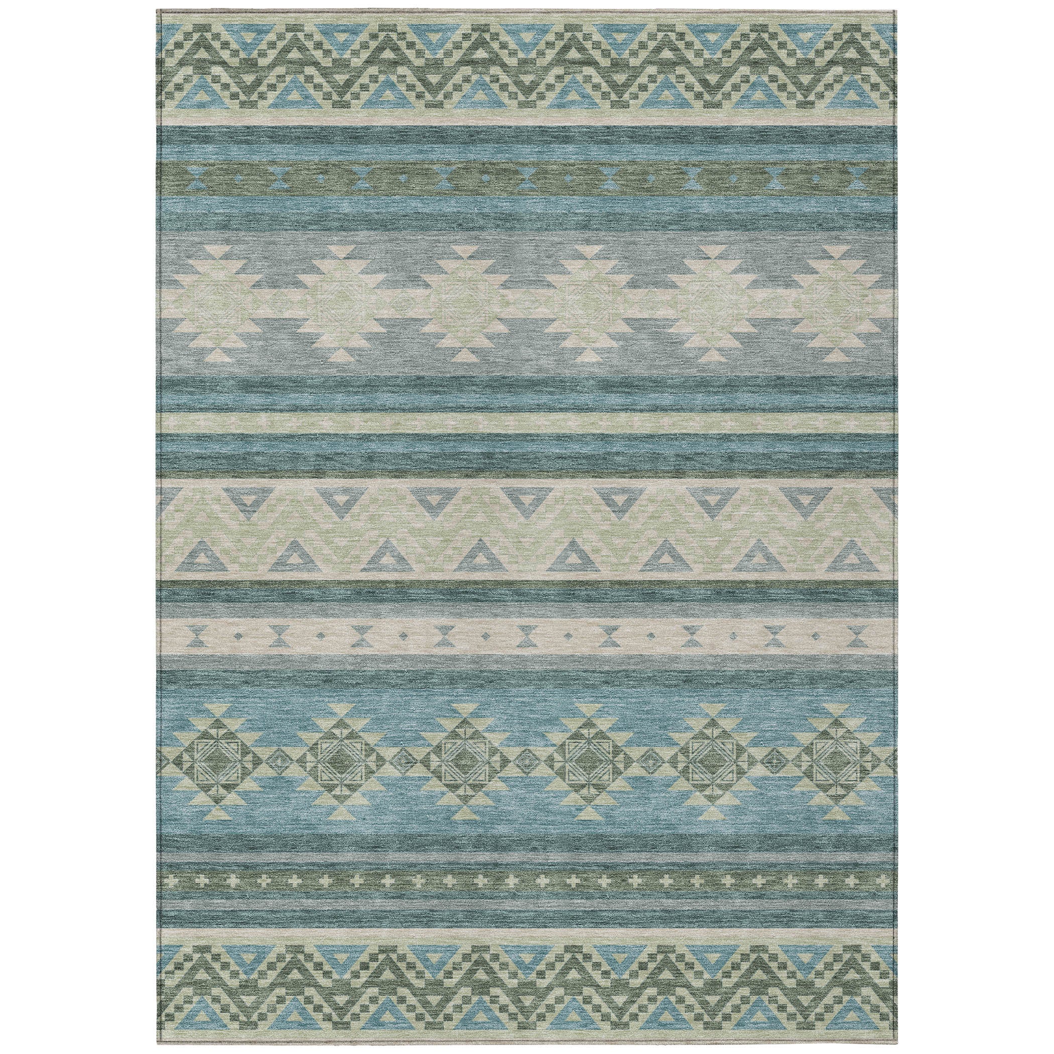 8' X 10' Teal Blue And Beige Southwestern Washable Indoor Outdoor Area Rug - Sports & Outdoor
