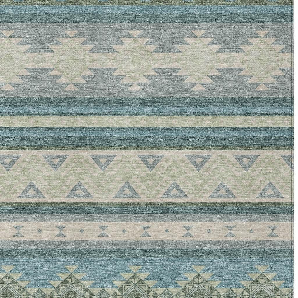 8' X 10' Teal Blue And Beige Southwestern Washable Indoor Outdoor Area Rug - Sports & Outdoor