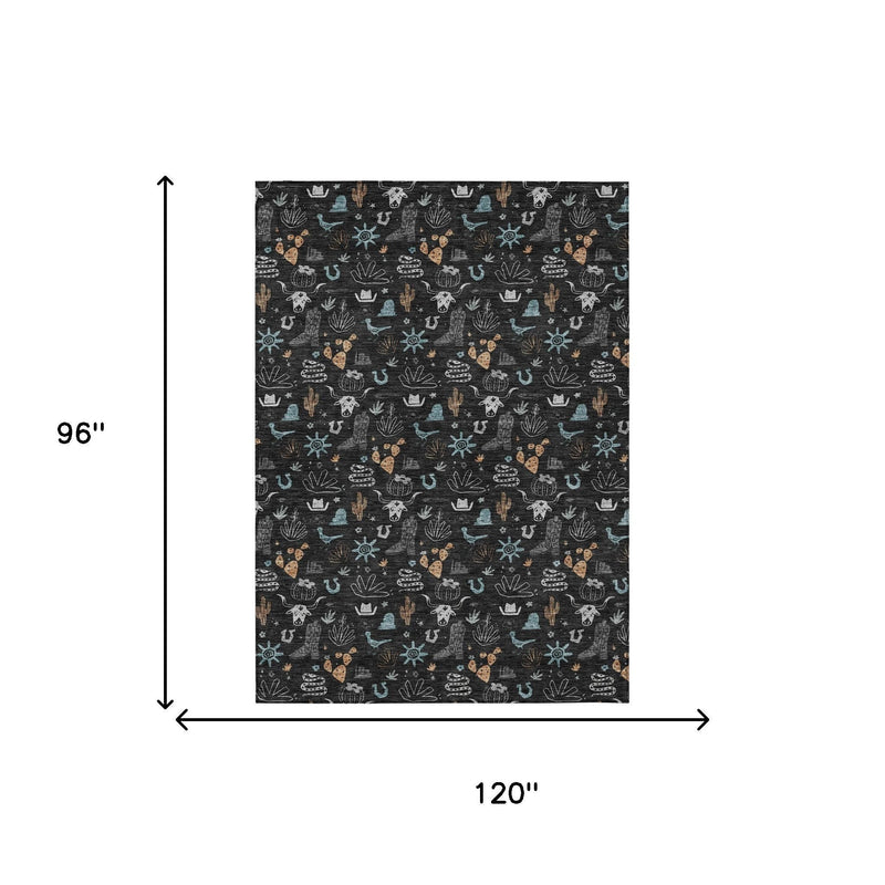 Rug size diagram: 120 in wide x 96 in long, black cactus pattern