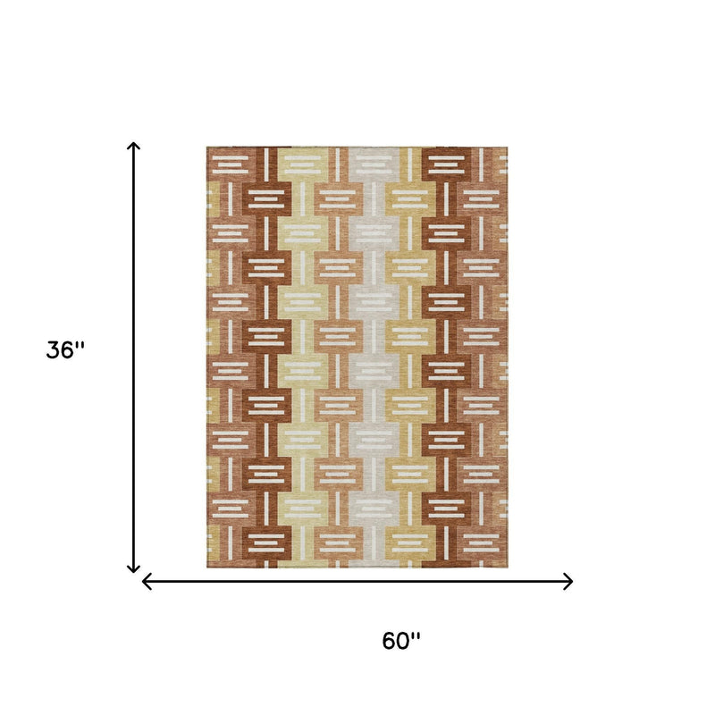 Geometric area rug shown with size dimensions: 60 in by 36 in