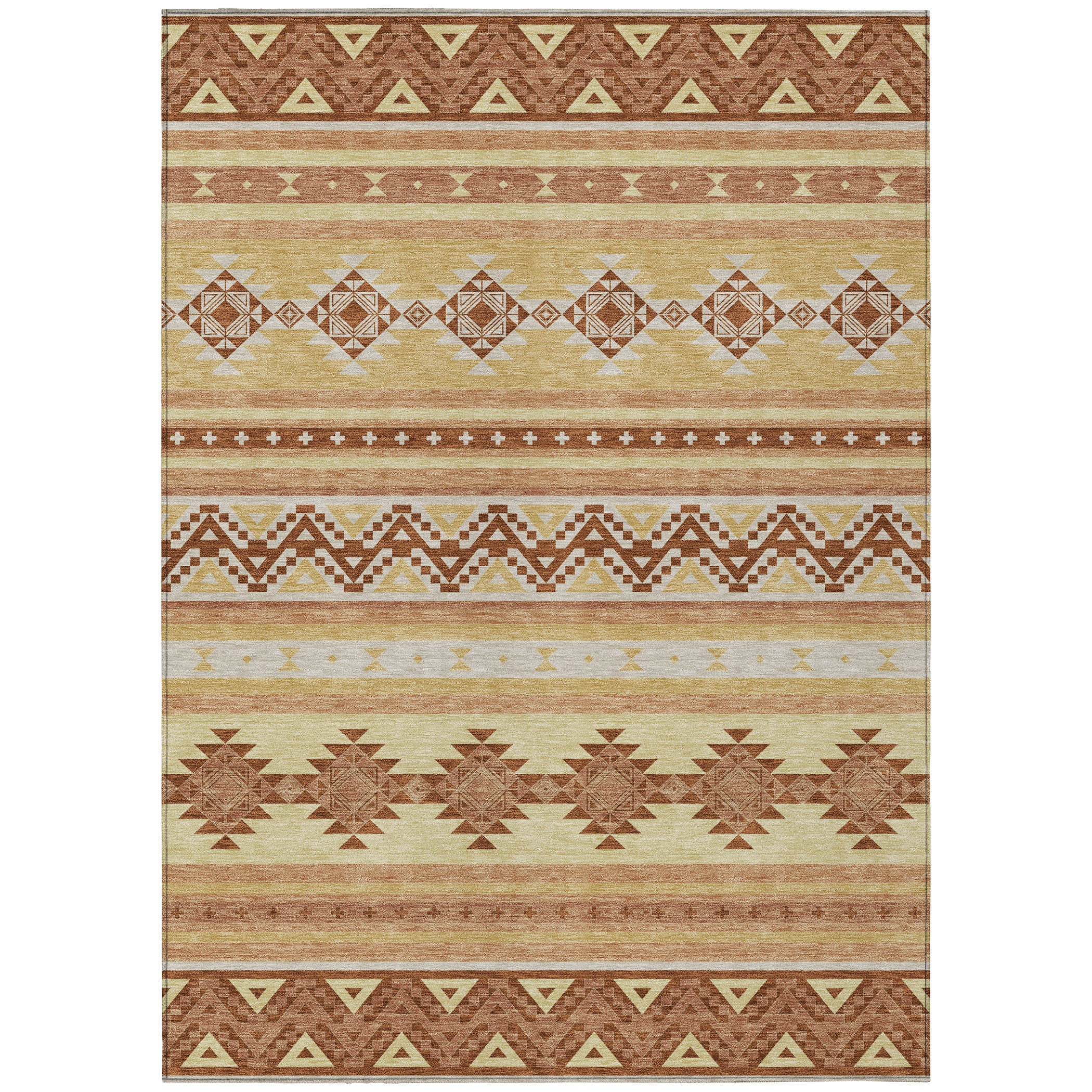 8' X 10' Gold And Copper Southwestern Washable Indoor Outdoor Area Rug - Sports & Outdoor