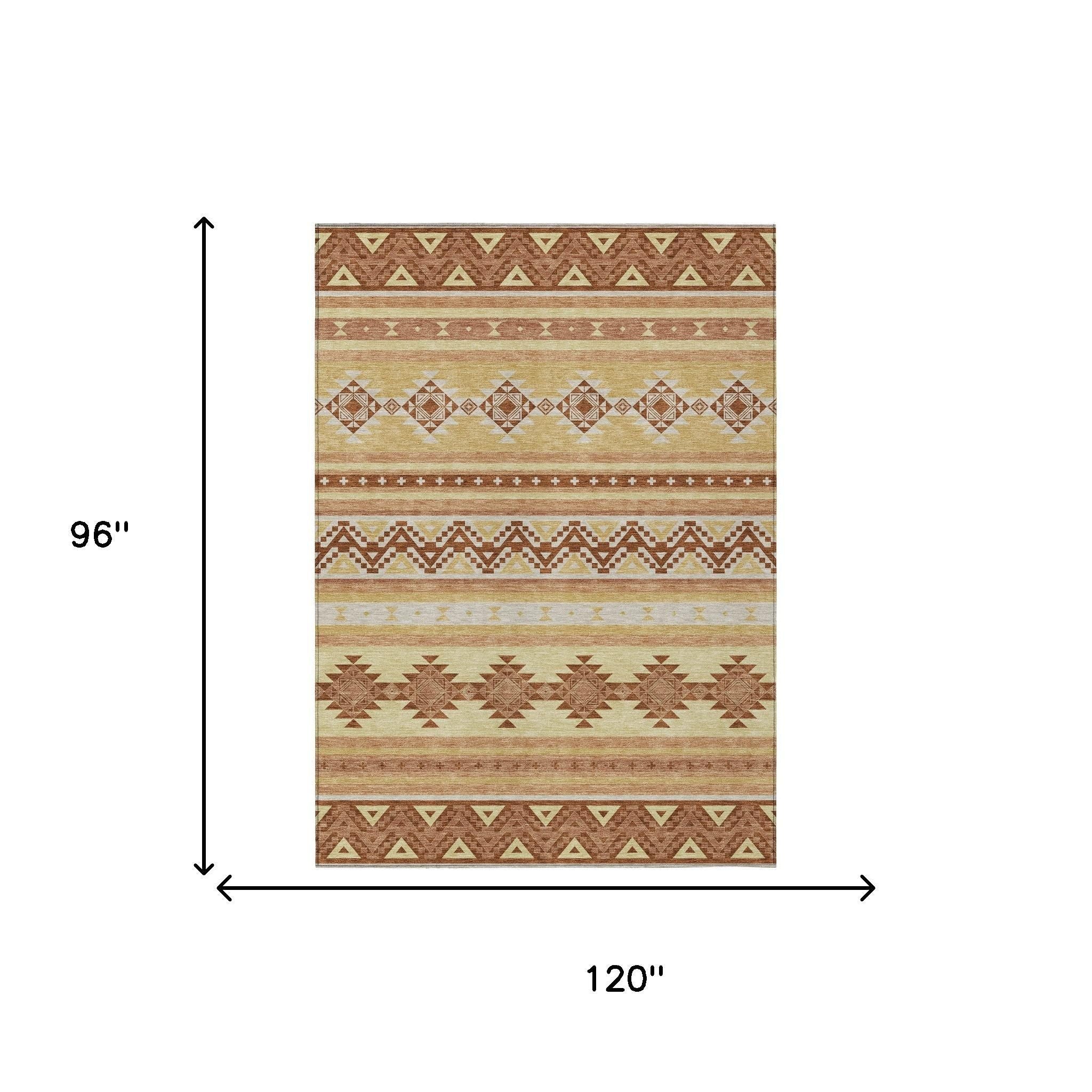 8' X 10' Gold And Copper Southwestern Washable Indoor Outdoor Area Rug - Sports & Outdoor