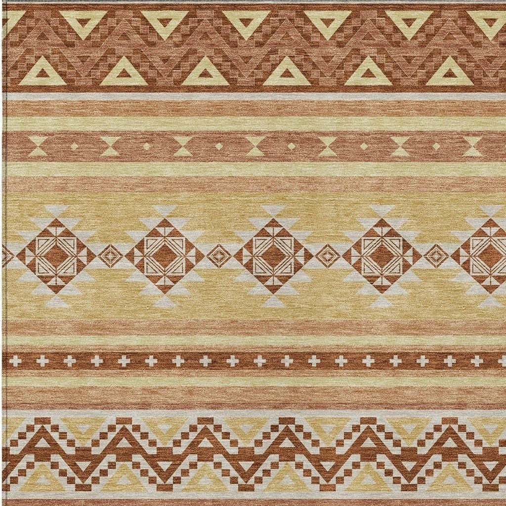 8' X 10' Gold And Copper Southwestern Washable Indoor Outdoor Area Rug - Sports & Outdoor