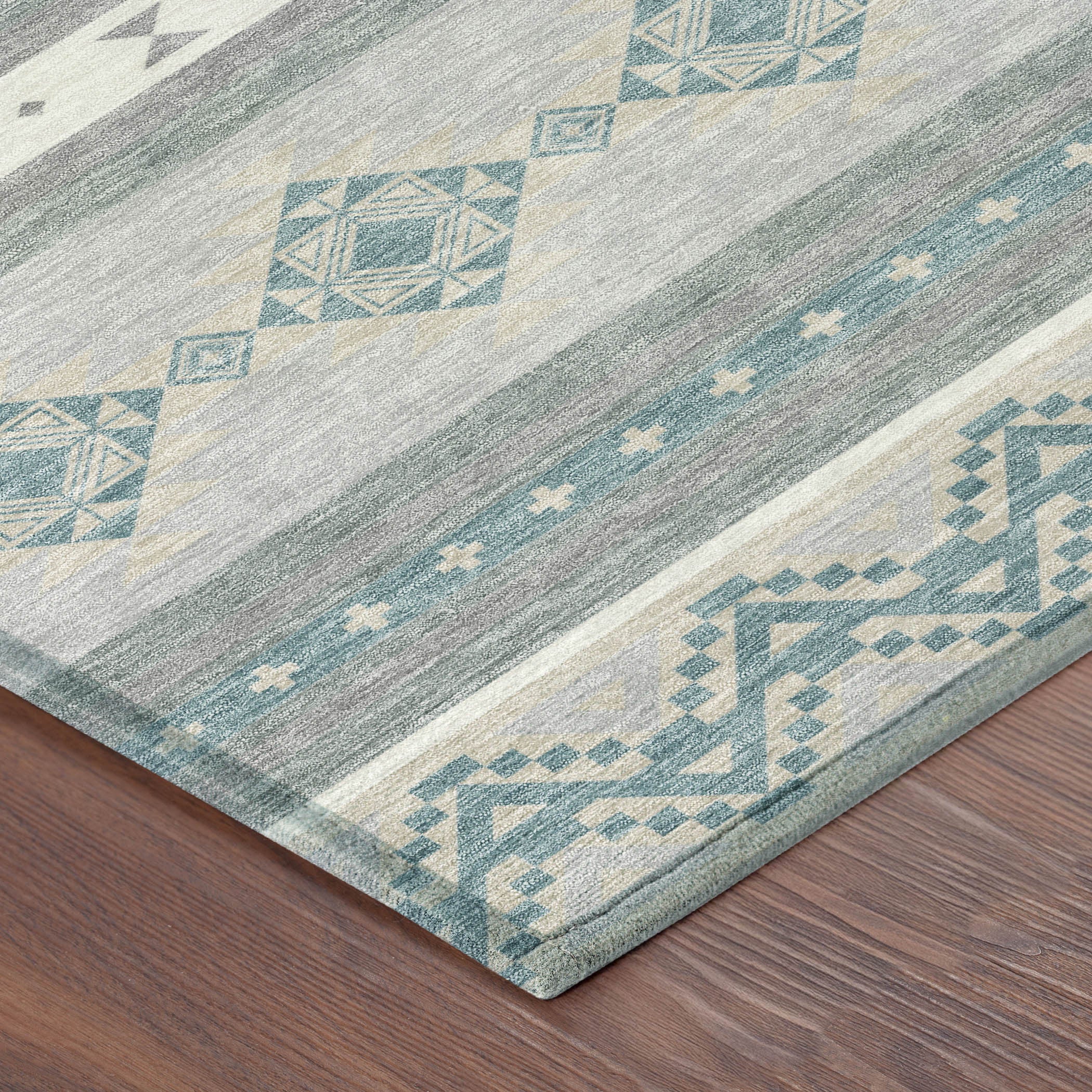 3' X 5' Silver And Teal Blue Southwestern Washable Indoor Outdoor Area Rug - Sports & Outdoor