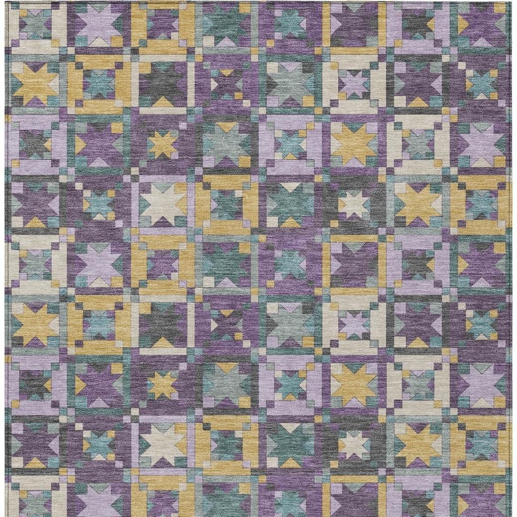 5' X 8' Purple And Teal Blue Patchwork Washable Indoor Outdoor Area Rug - Sports & Outdoor