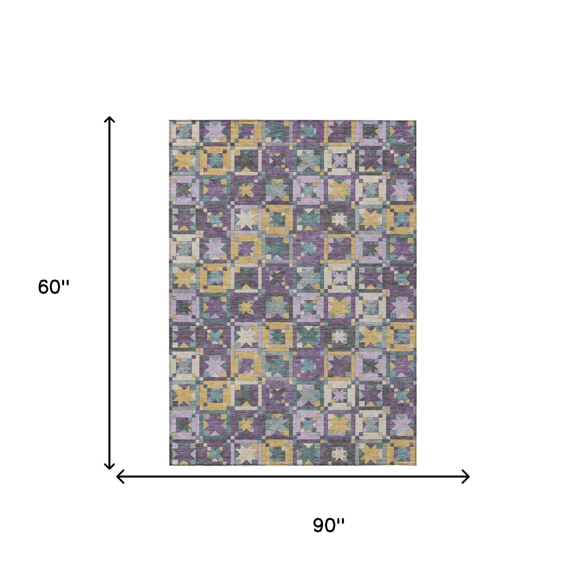 5' X 8' Purple And Teal Blue Patchwork Washable Indoor Outdoor Area Rug - Sports & Outdoor