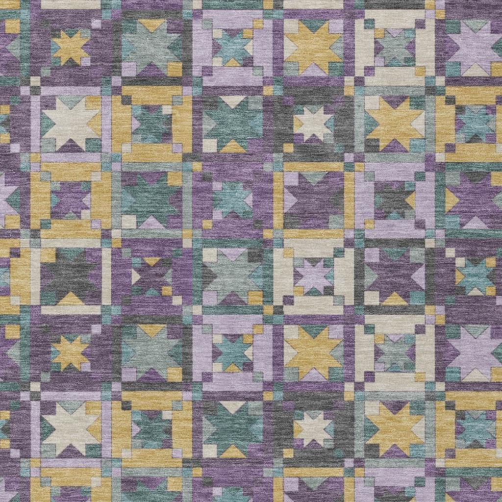 5' X 8' Purple And Teal Blue Patchwork Washable Indoor Outdoor Area Rug - Sports & Outdoor